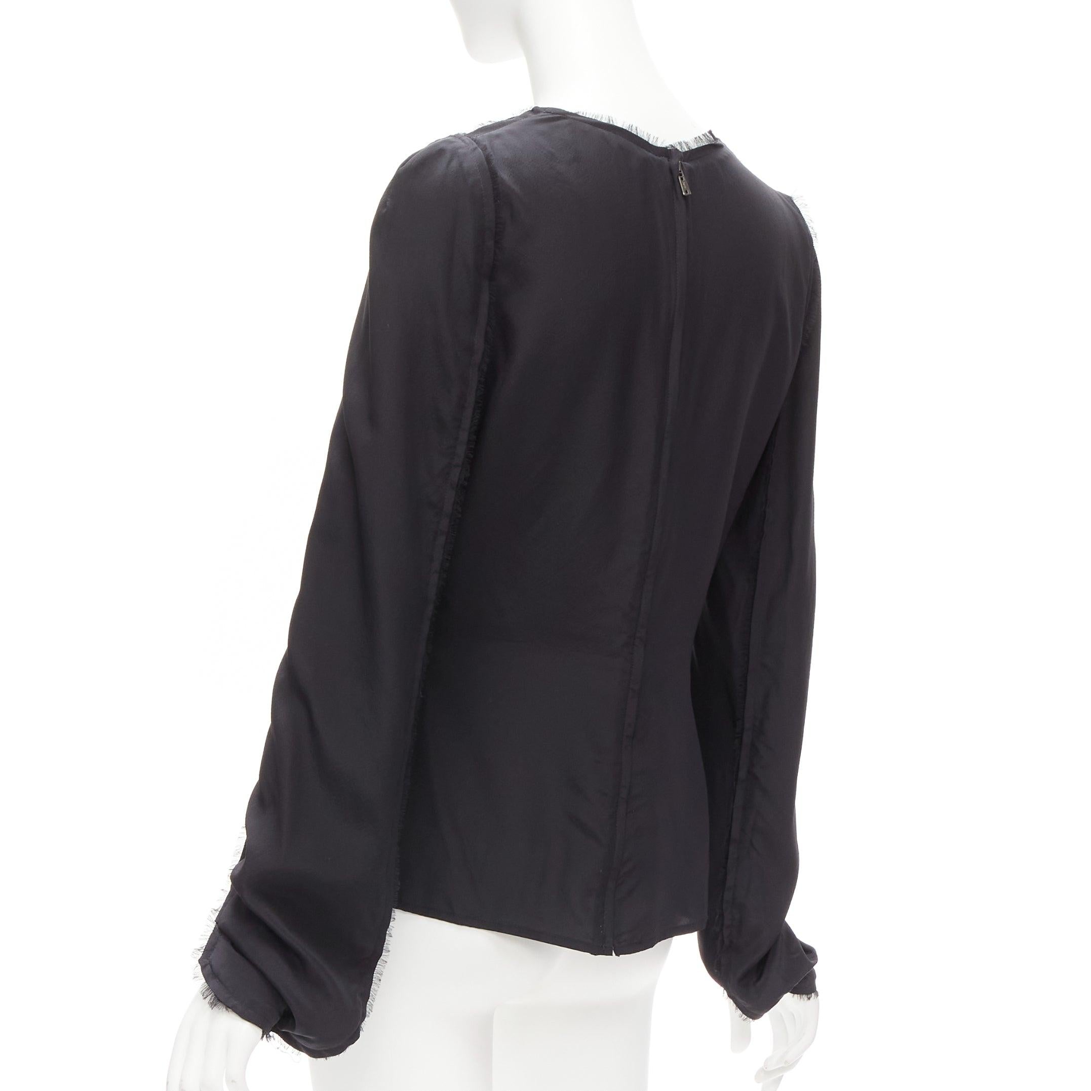 vintage YVES SAINT LAURENT TOM FORD black silk pleated mesh fringe trim top FR40 2