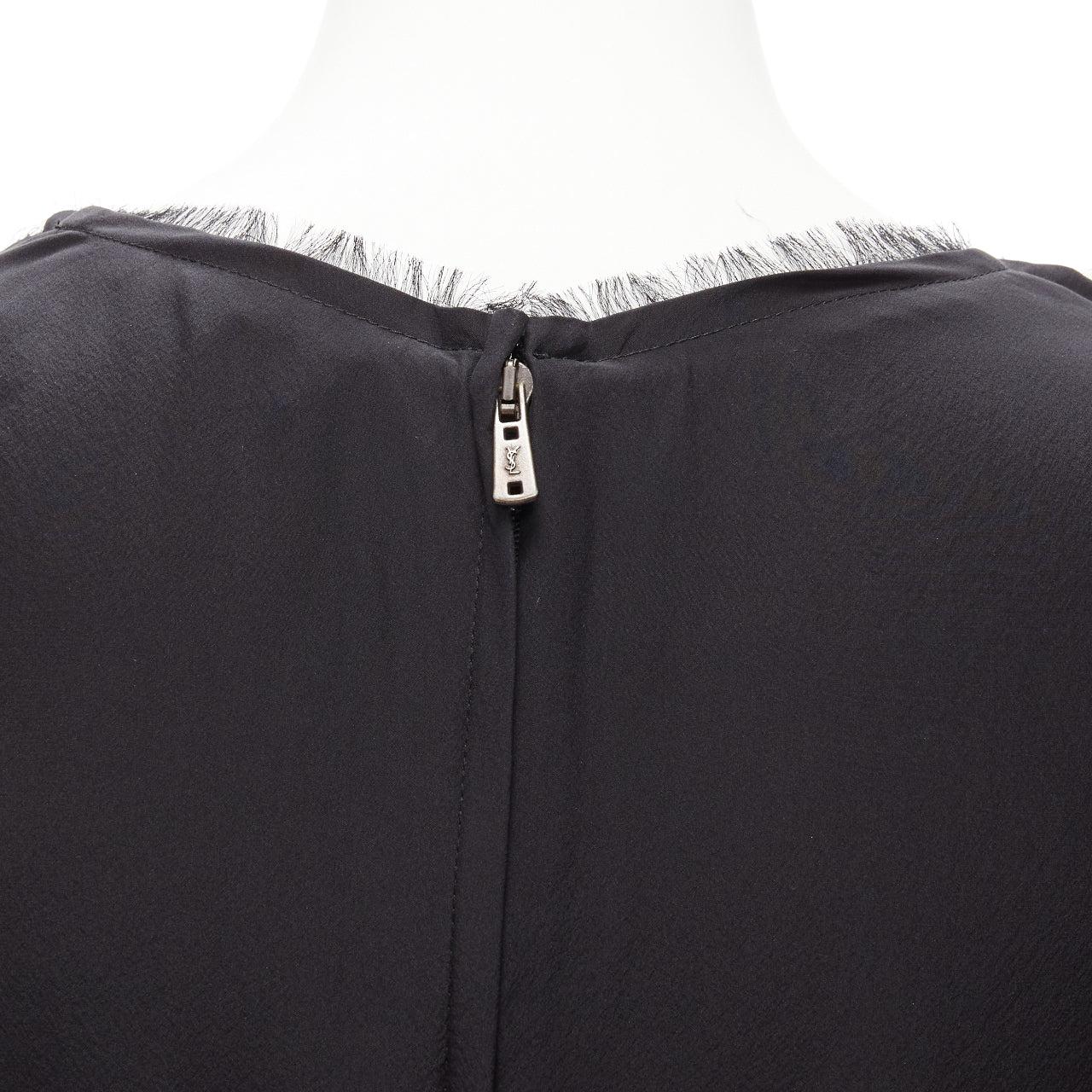 vintage YVES SAINT LAURENT TOM FORD black silk pleated mesh fringe trim top FR40 3