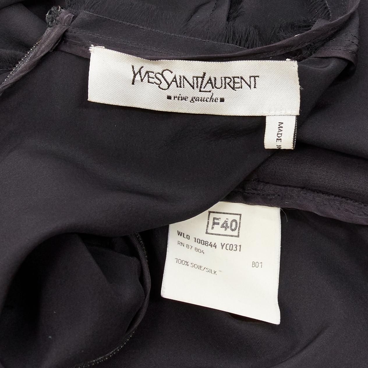 vintage YVES SAINT LAURENT TOM FORD black silk pleated mesh fringe trim top FR40 For Sale 4