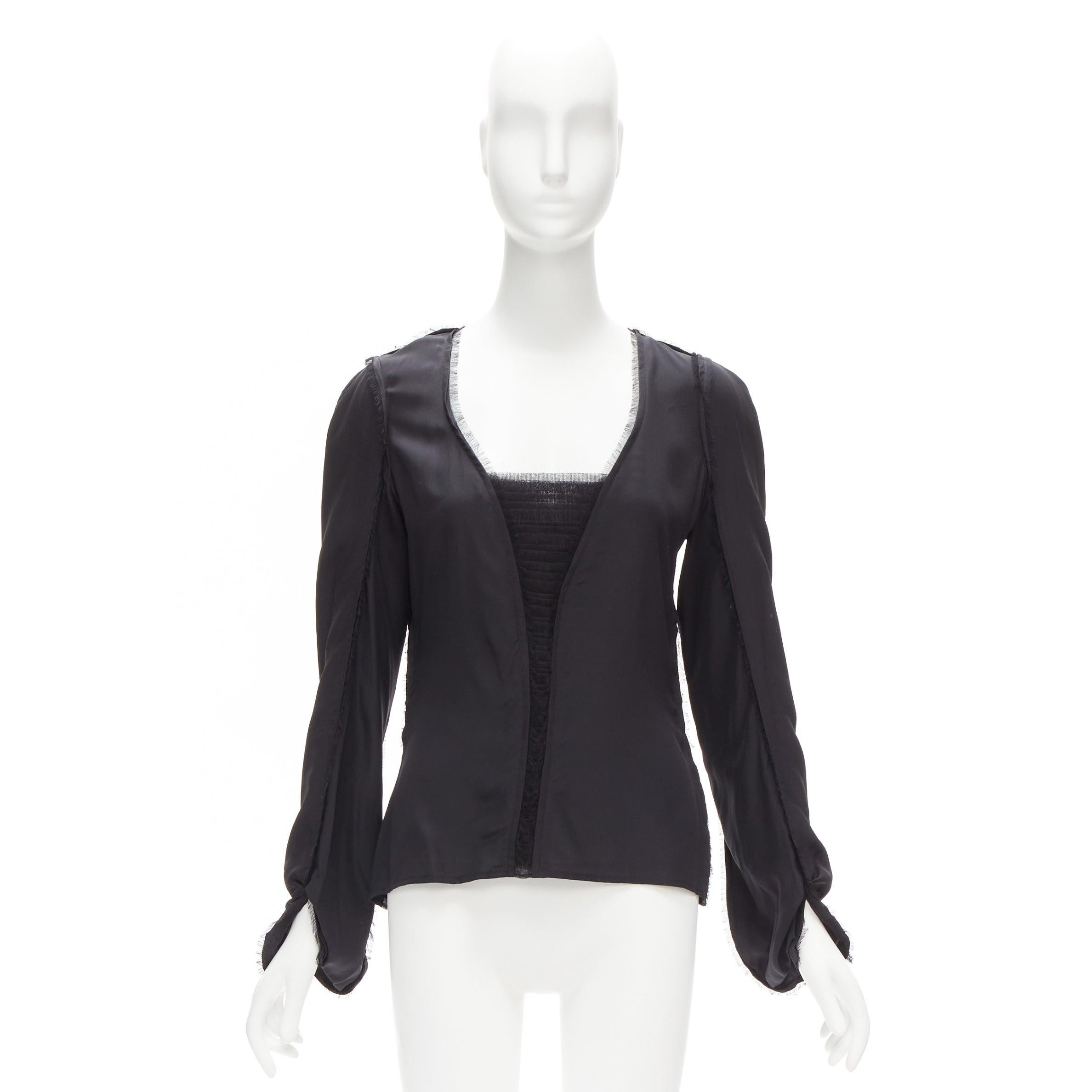 vintage YVES SAINT LAURENT TOM FORD black silk pleated mesh fringe trim top FR40 5