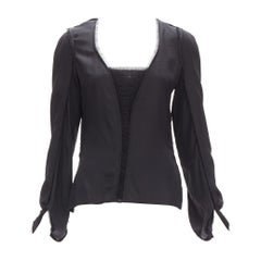 vintage YVES SAINT LAURENT TOM FORD black silk pleated mesh fringe trim top FR40