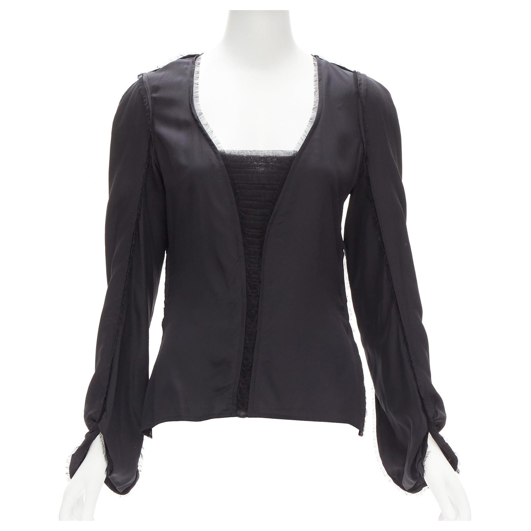 vintage YVES SAINT LAURENT TOM FORD black silk pleated mesh fringe trim top FR40