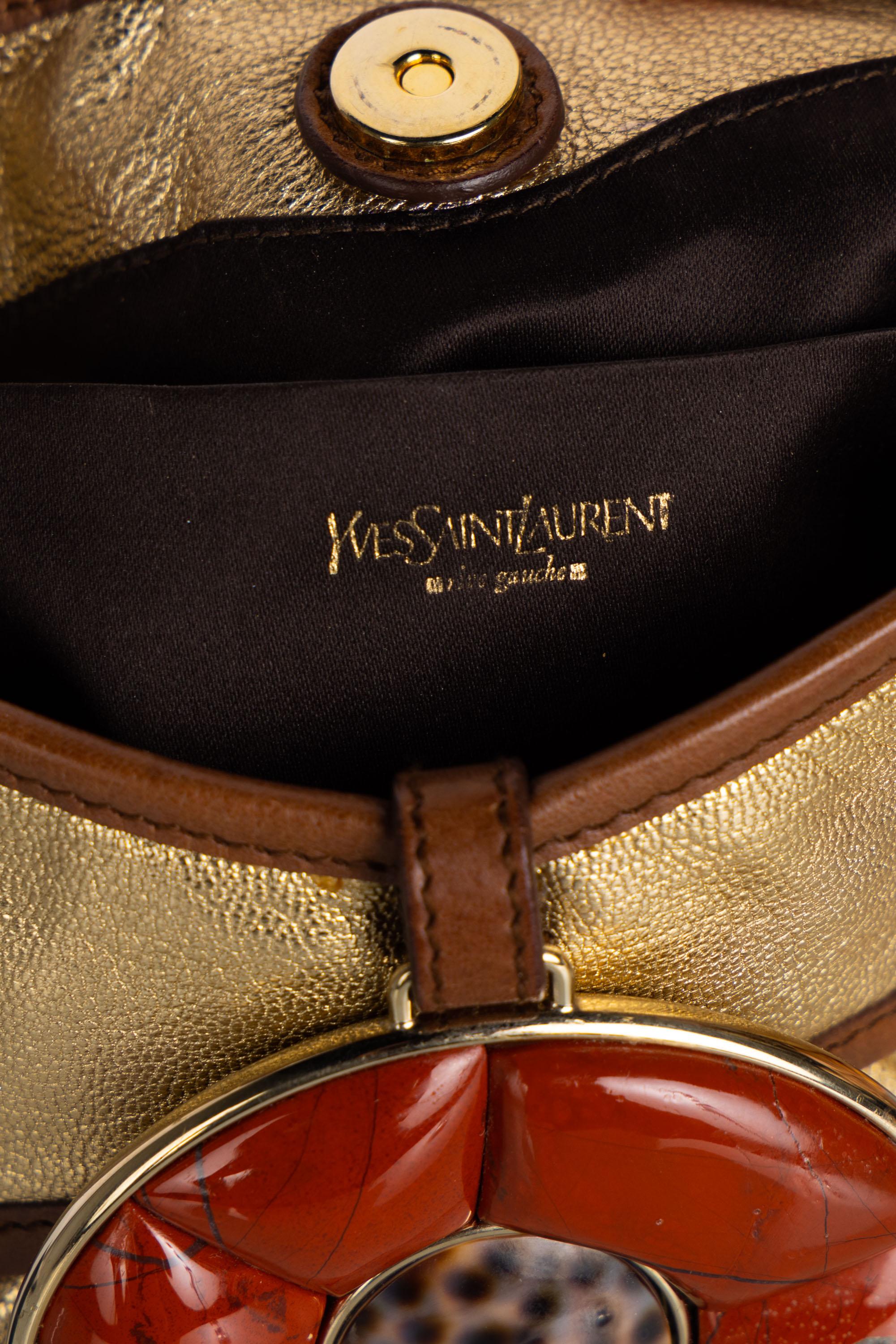 Men's Vintage Yves Saint Laurent Tom Ford Gold Leather Coral Shell Rope Shoulder Bag For Sale
