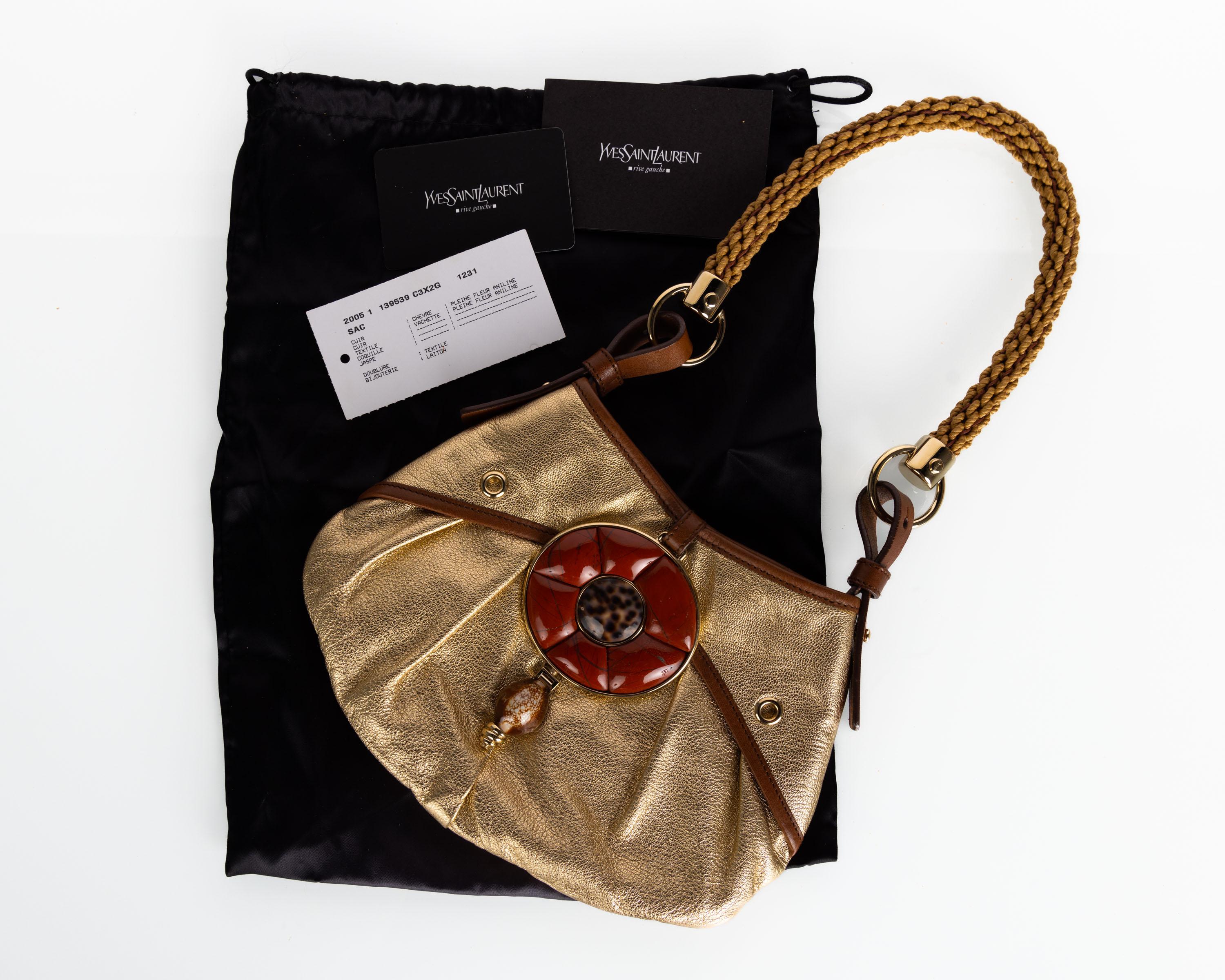 Vintage Yves Saint Laurent Tom Ford Gold Leather Coral Shell Rope Shoulder Bag For Sale 1