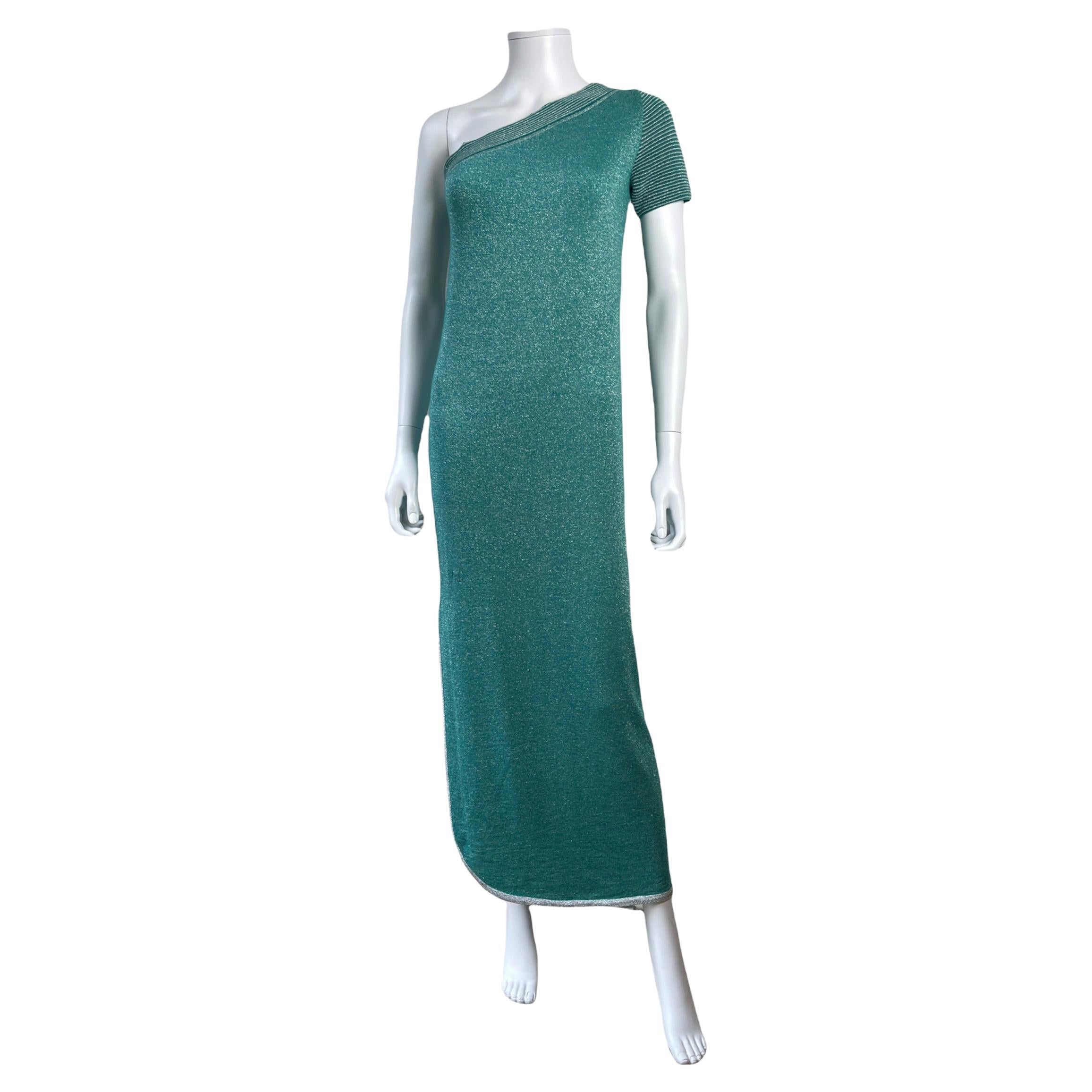 Vintage Yves Saint Laurent Tricots Blue Green Sparkle Dress Size 40 Small S  For Sale at 1stDibs
