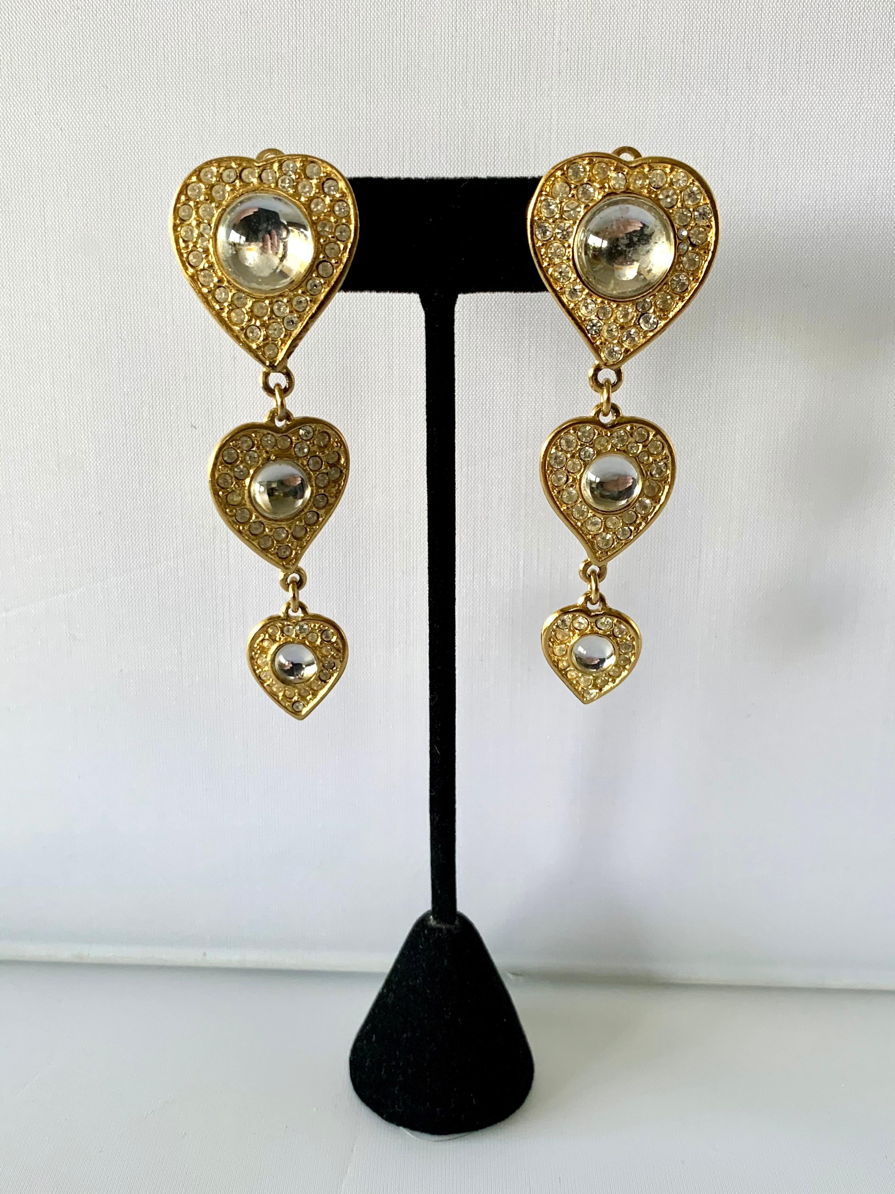 Artisan Vintage Yves Saint Laurent Triple Heart Earrings 