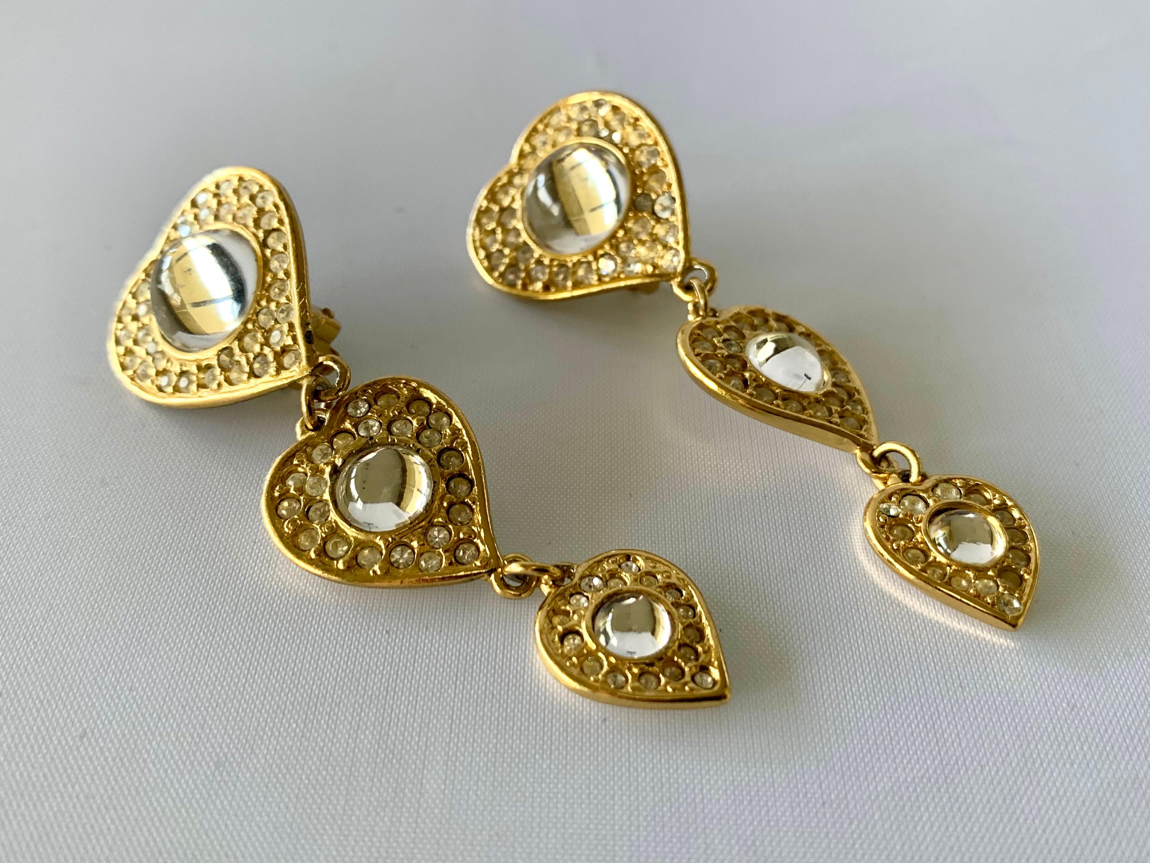 Vintage Yves Saint Laurent Triple Heart Earrings  In Excellent Condition In Palm Springs, CA