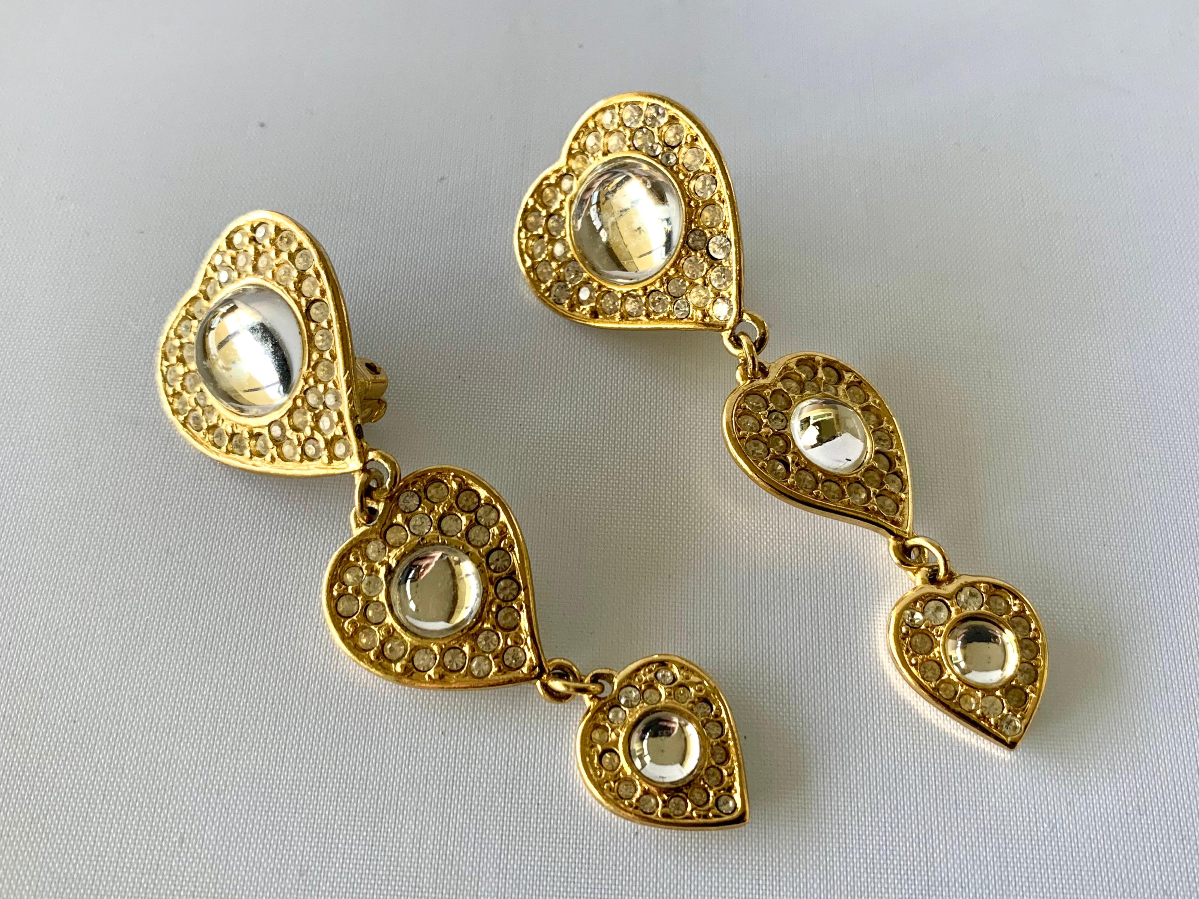Women's Vintage Yves Saint Laurent Triple Heart Earrings 