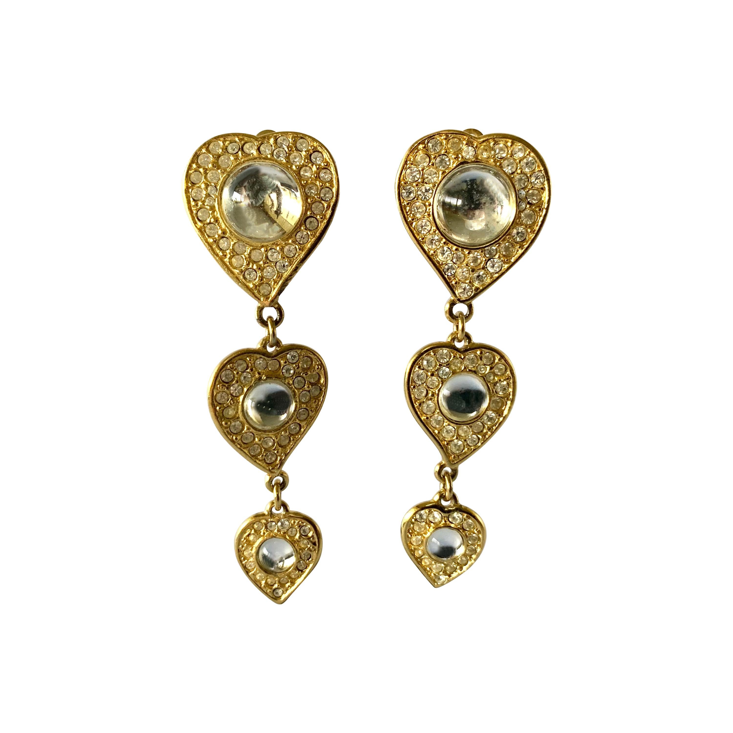 Vintage Yves Saint Laurent Triple Heart Earrings 