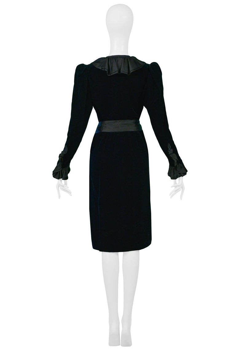 Yves Saint Laurent Black Velvet Dress with a Silk Chiffon Sash & Keyhole Waist