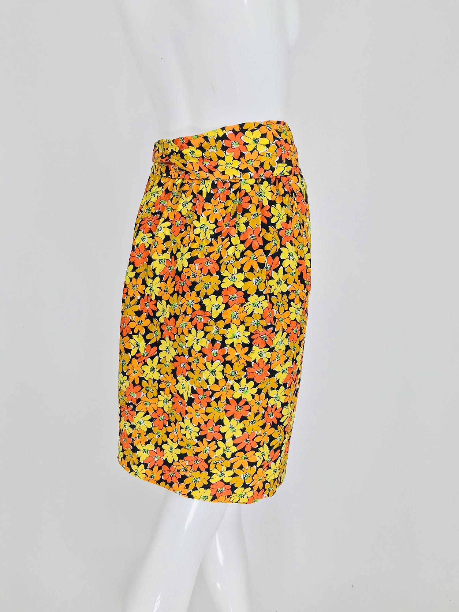Vintage Yves Saint Laurent Vibrant Floral Silk Print Wrap Skirt  In Excellent Condition In West Palm Beach, FL