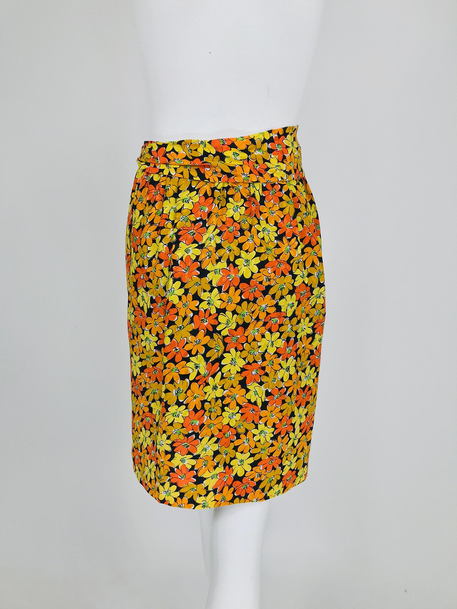 Women's Vintage Yves Saint Laurent Vibrant Floral Silk Print Wrap Skirt 