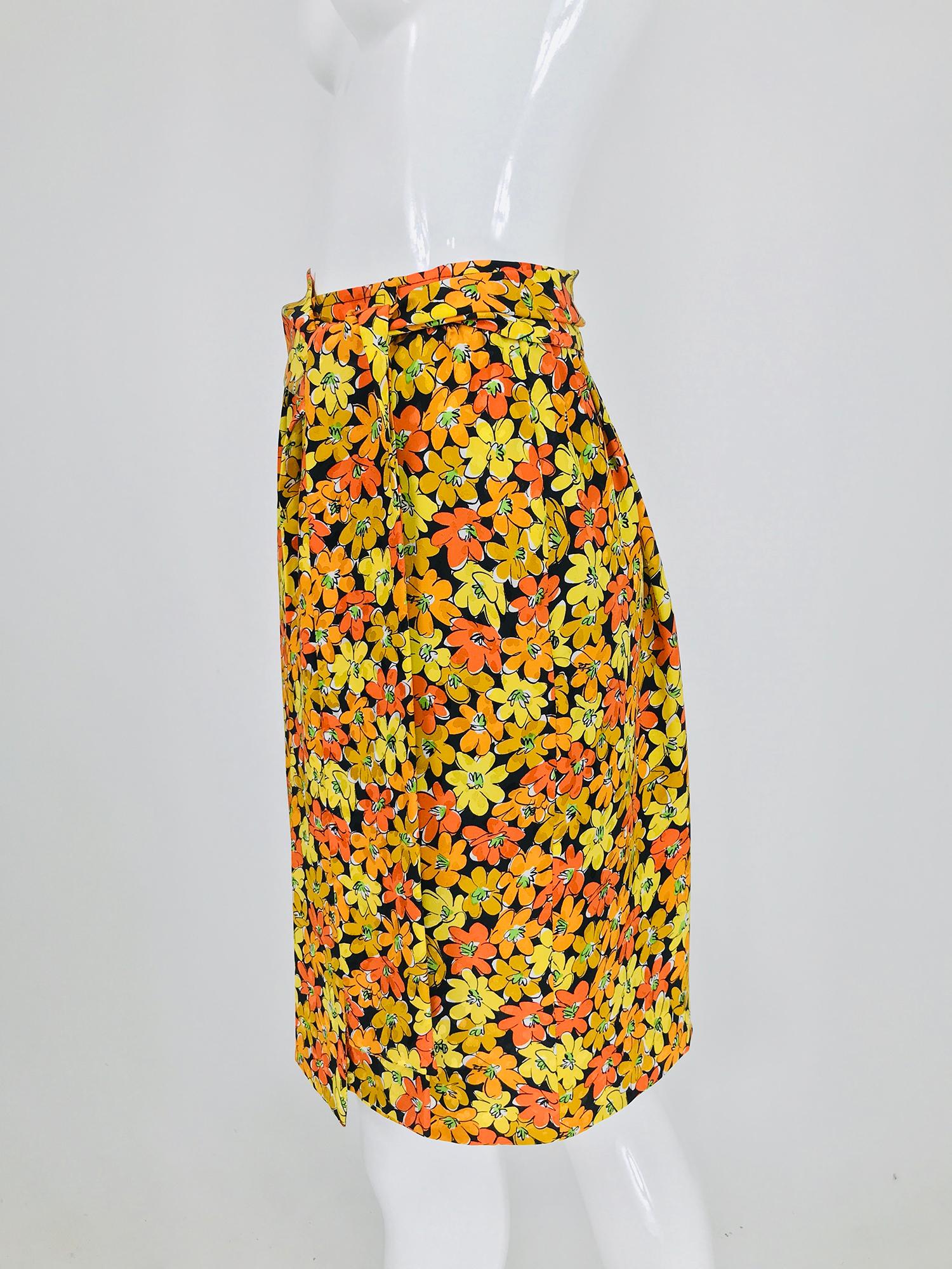 Vintage Yves Saint Laurent Vibrant Floral Silk Print Wrap Skirt  1