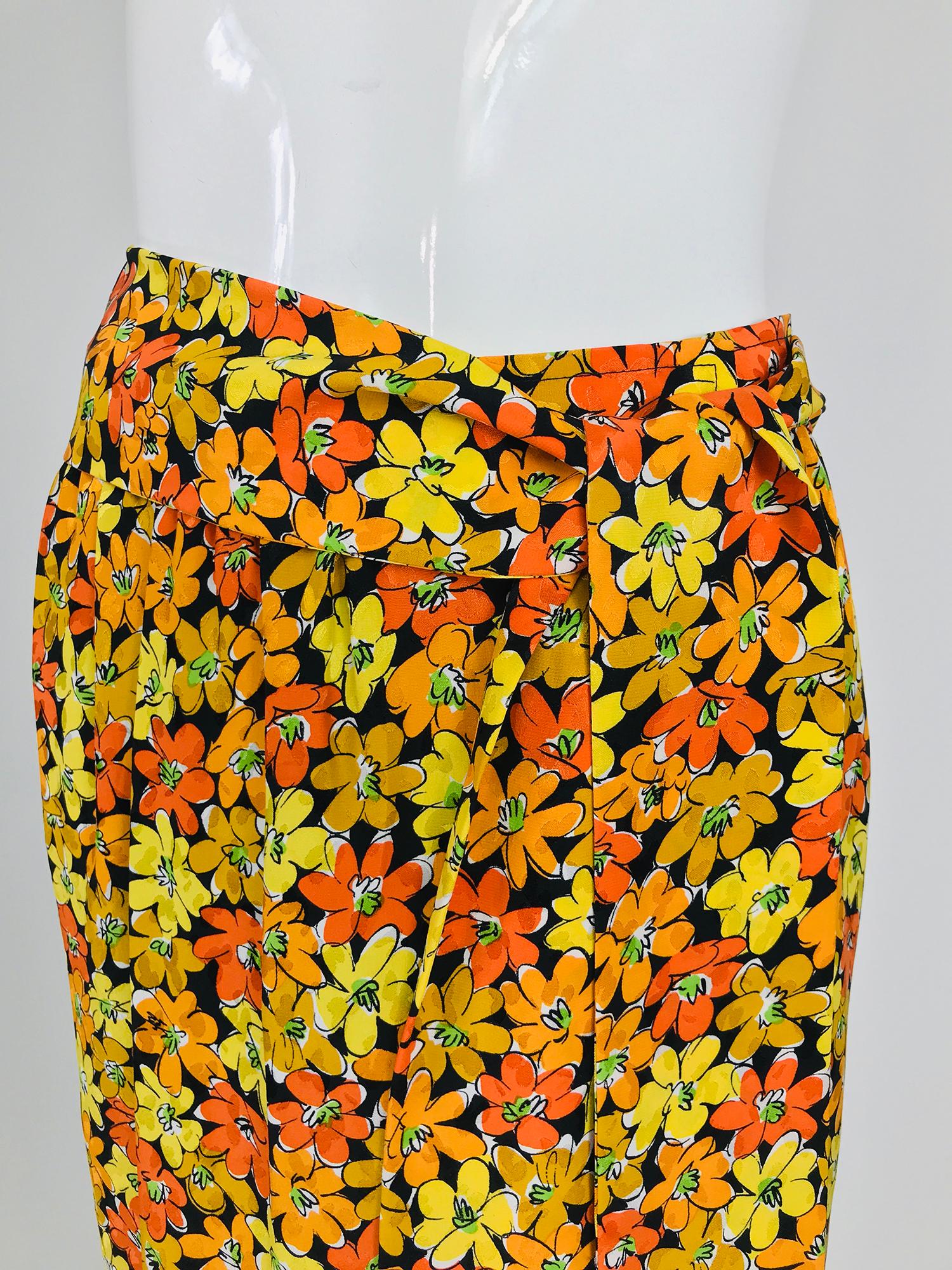 Vintage Yves Saint Laurent Vibrant Floral Silk Print Wrap Skirt  2