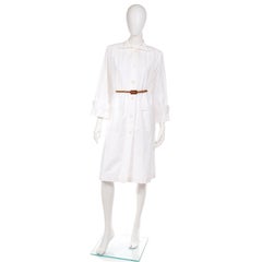 Vintage Yves Saint Laurent White Cotton Coat Dress or Duster Style Coat