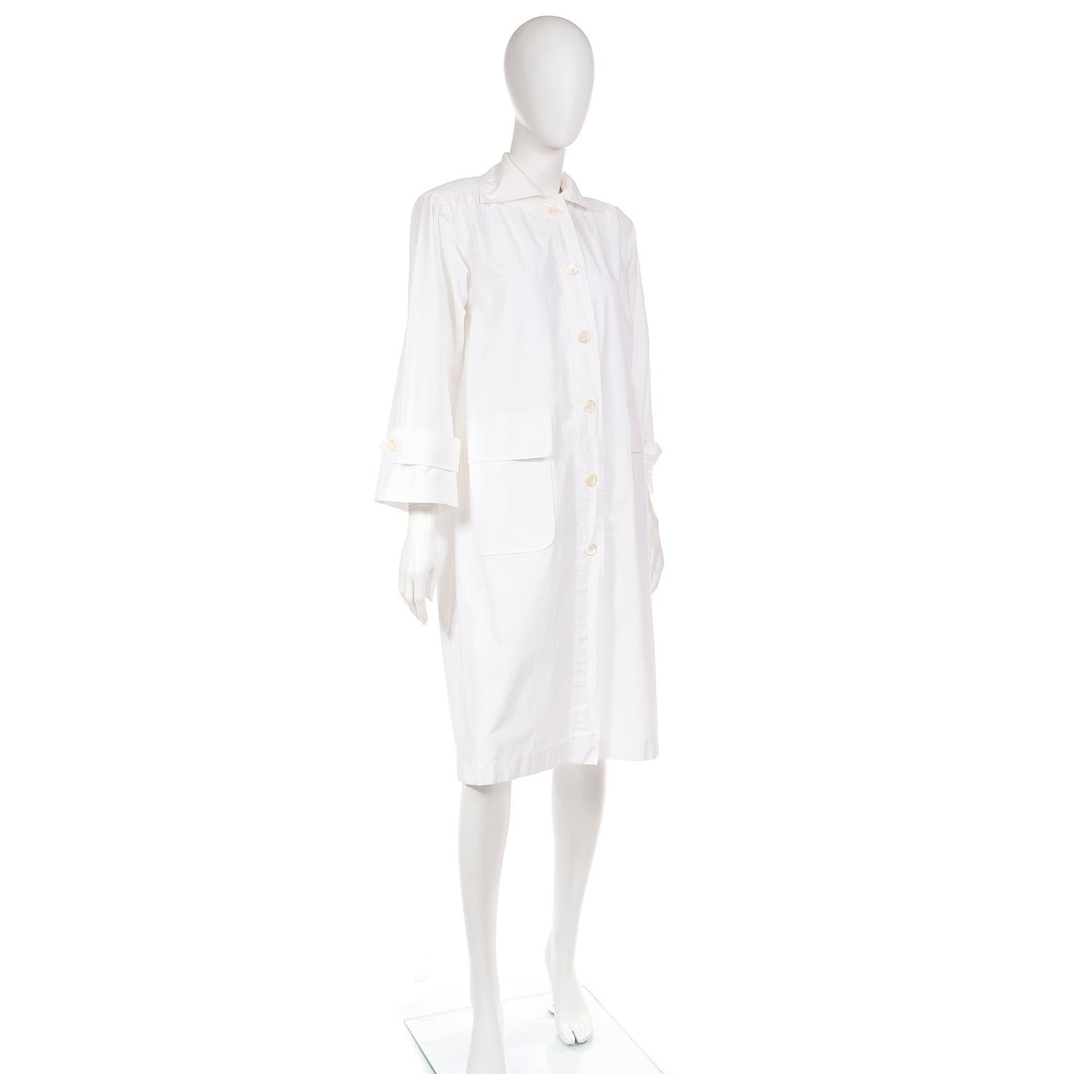 Women's Vintage Yves Saint Laurent White Cotton Coat Dress or Duster Style Coat For Sale