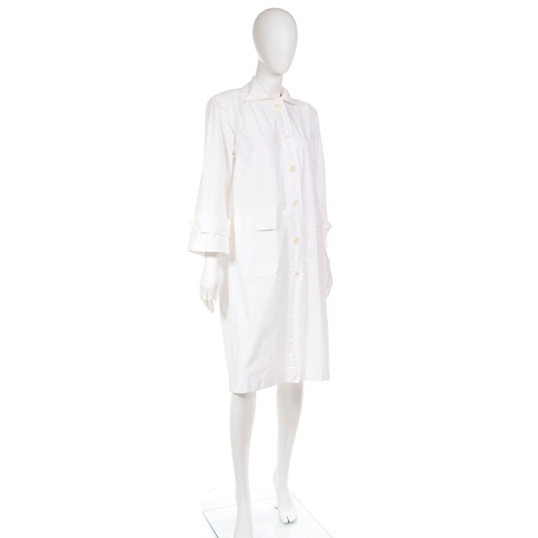 Vintage Yves Saint Laurent White Cotton Coat Dress or Duster Style Coat