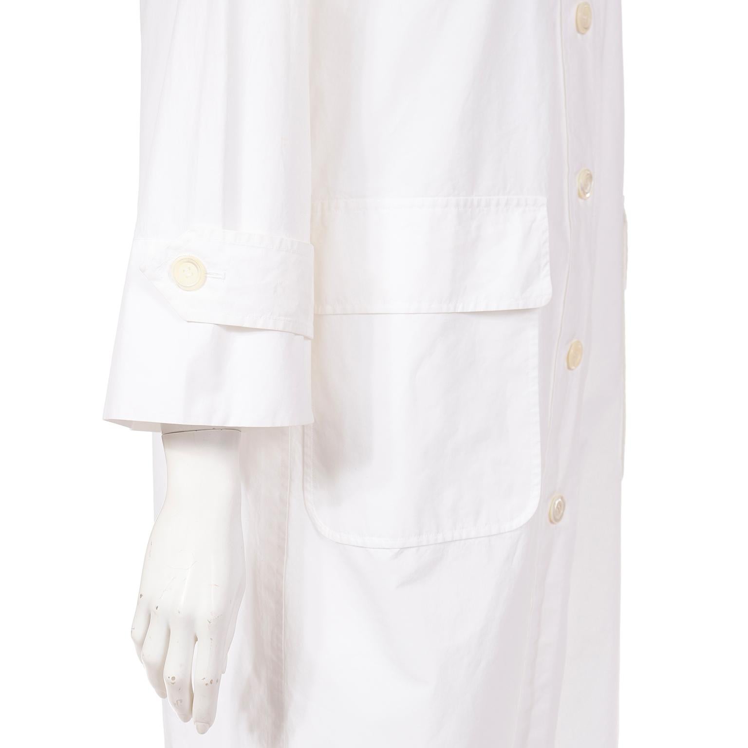 Vintage Yves Saint Laurent White Cotton Coat Dress or Duster Style Coat For Sale 1