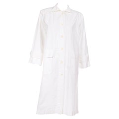 Vintage Yves Saint Laurent White Cotton Coat Dress or Duster Style Coat