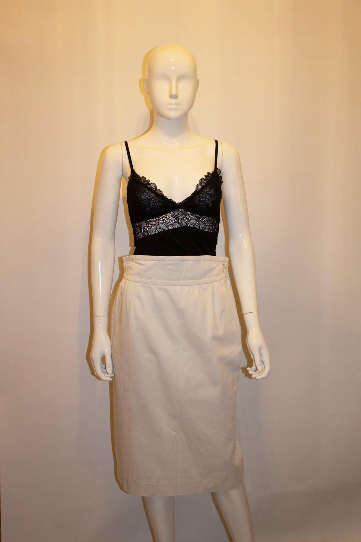 Brown Vintage Yves Saint Laurent White Cotton Skirt For Sale