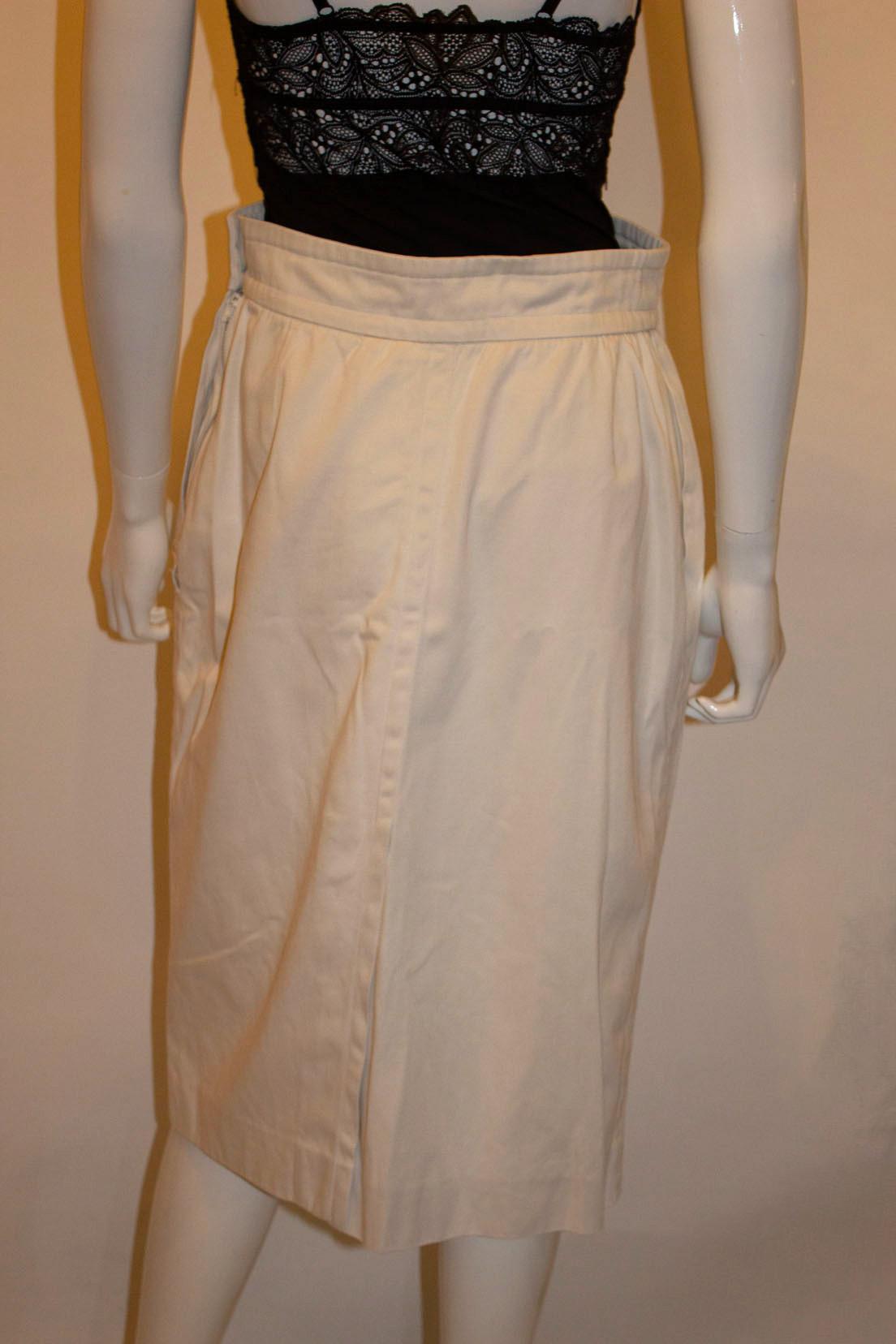 Vintage Yves Saint Laurent White Cotton Skirt In Good Condition For Sale In London, GB