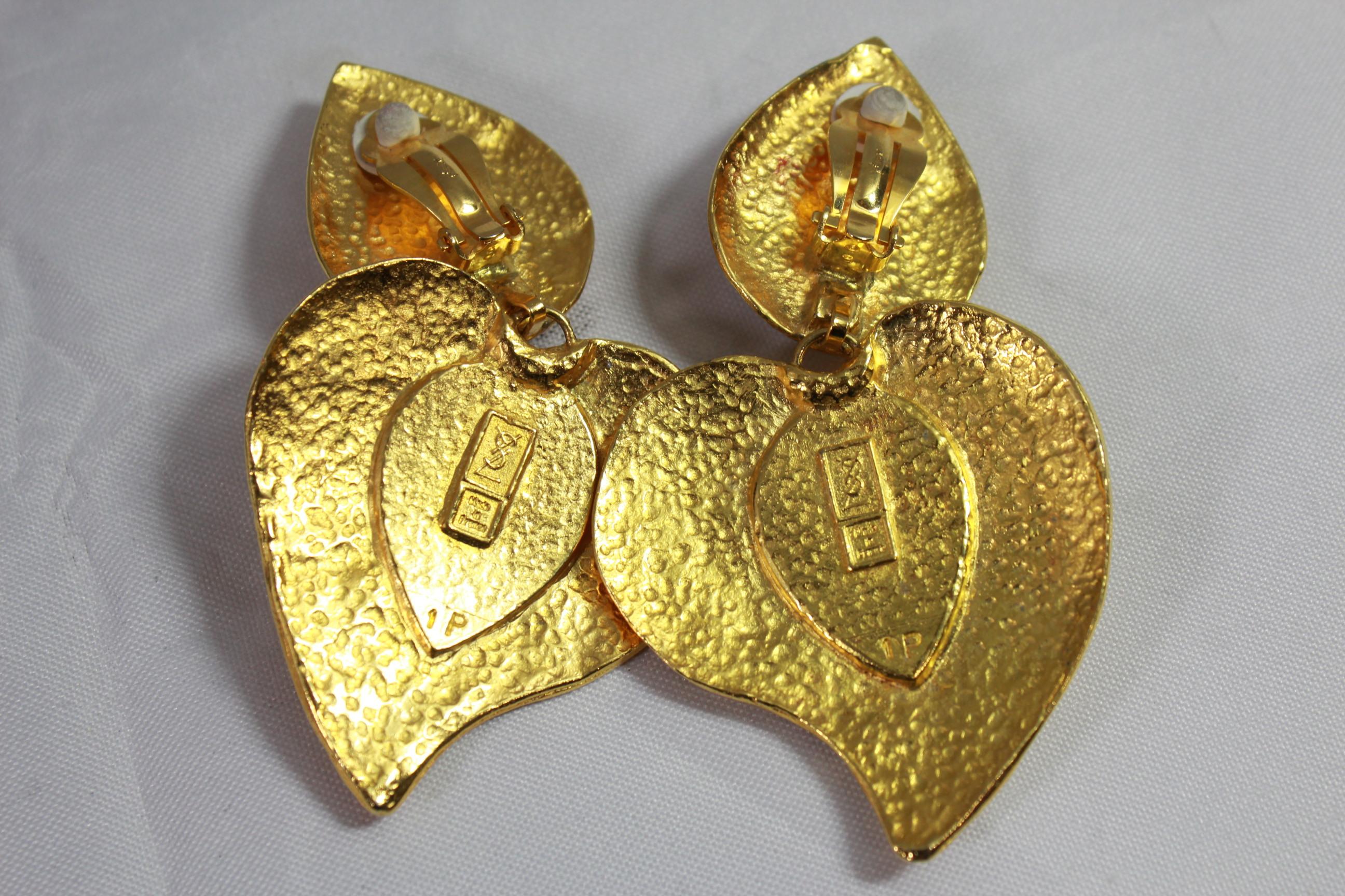 Women's or Men's Vintage Yves Saint Laurent XL Vintage Gold Plated  Earrings For Sale