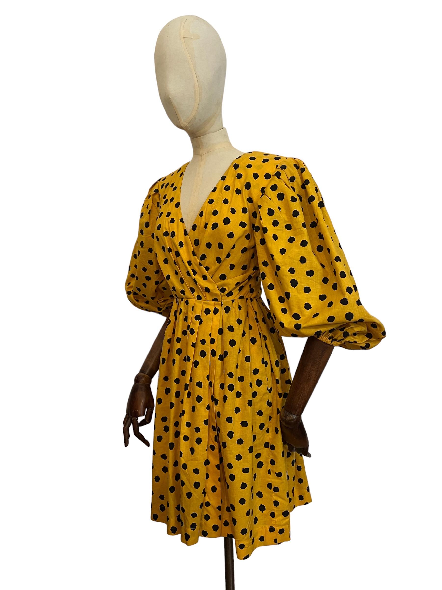 Vintage Yves Saint Laurent Yellow and Black Cotton Polka Dot Dress 6