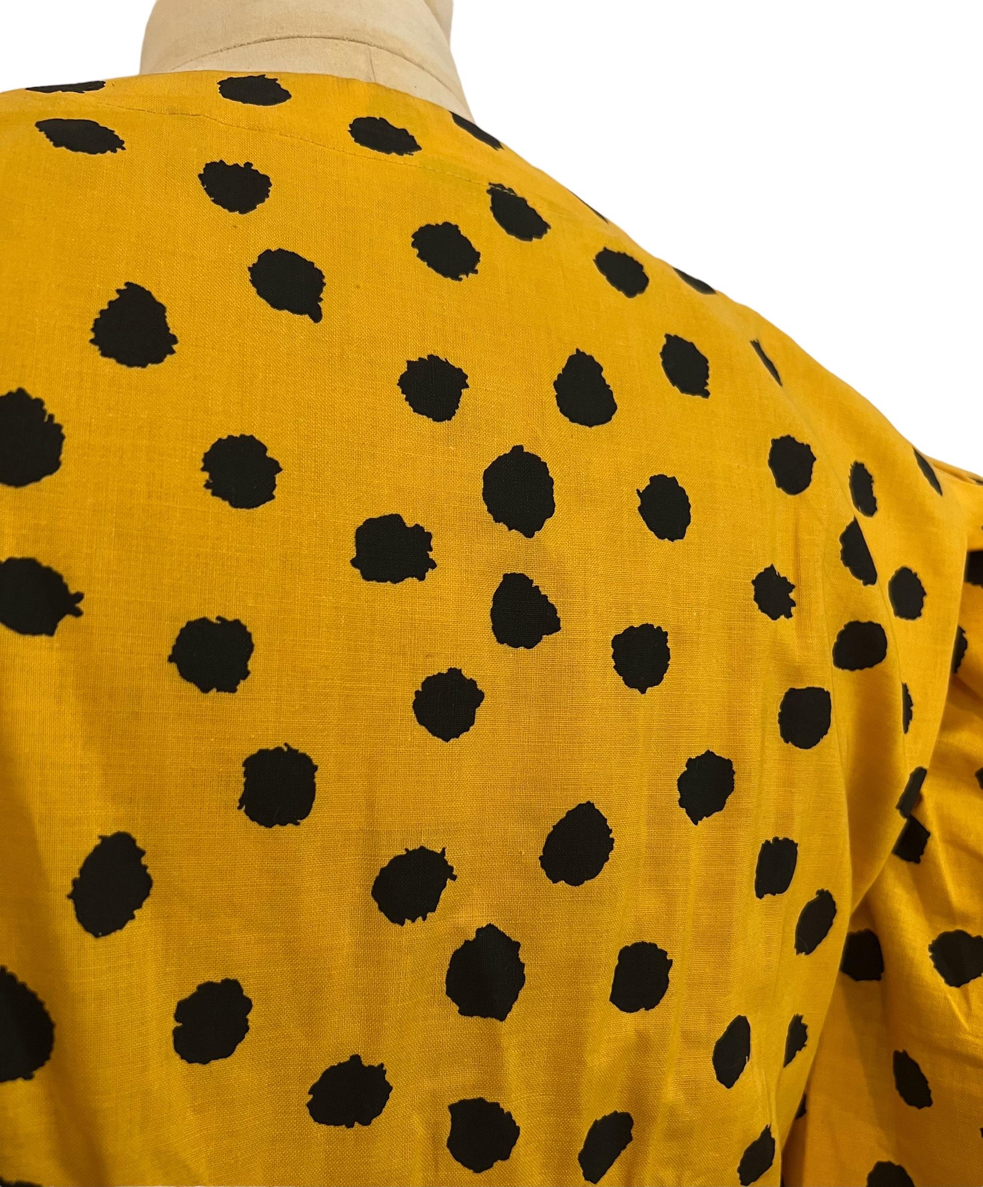 Vintage Yves Saint Laurent Yellow and Black Cotton Polka Dot Dress 7