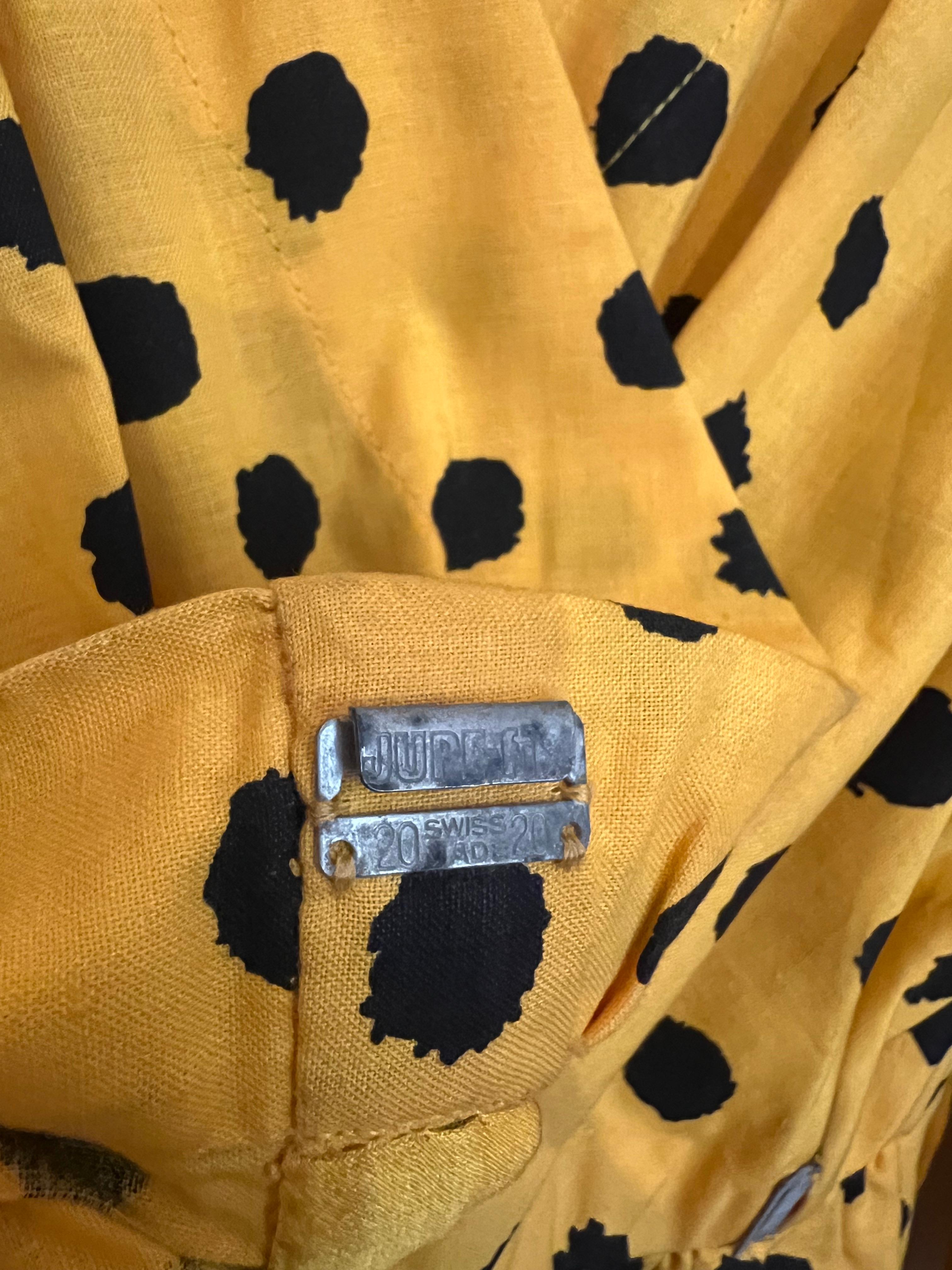Vintage Yves Saint Laurent Yellow and Black Cotton Polka Dot Dress 8