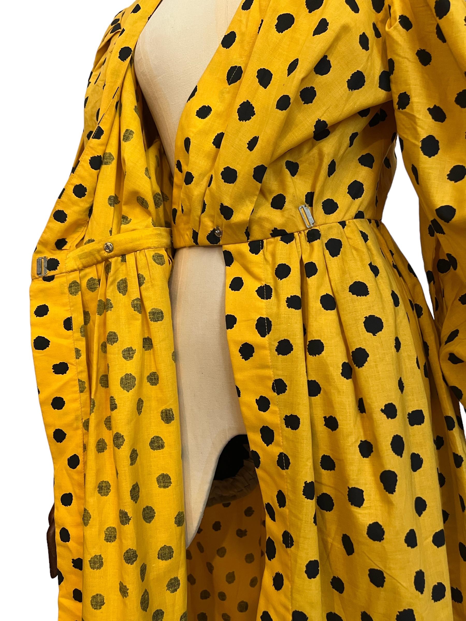 Vintage Yves Saint Laurent Yellow and Black Cotton Polka Dot Dress 9