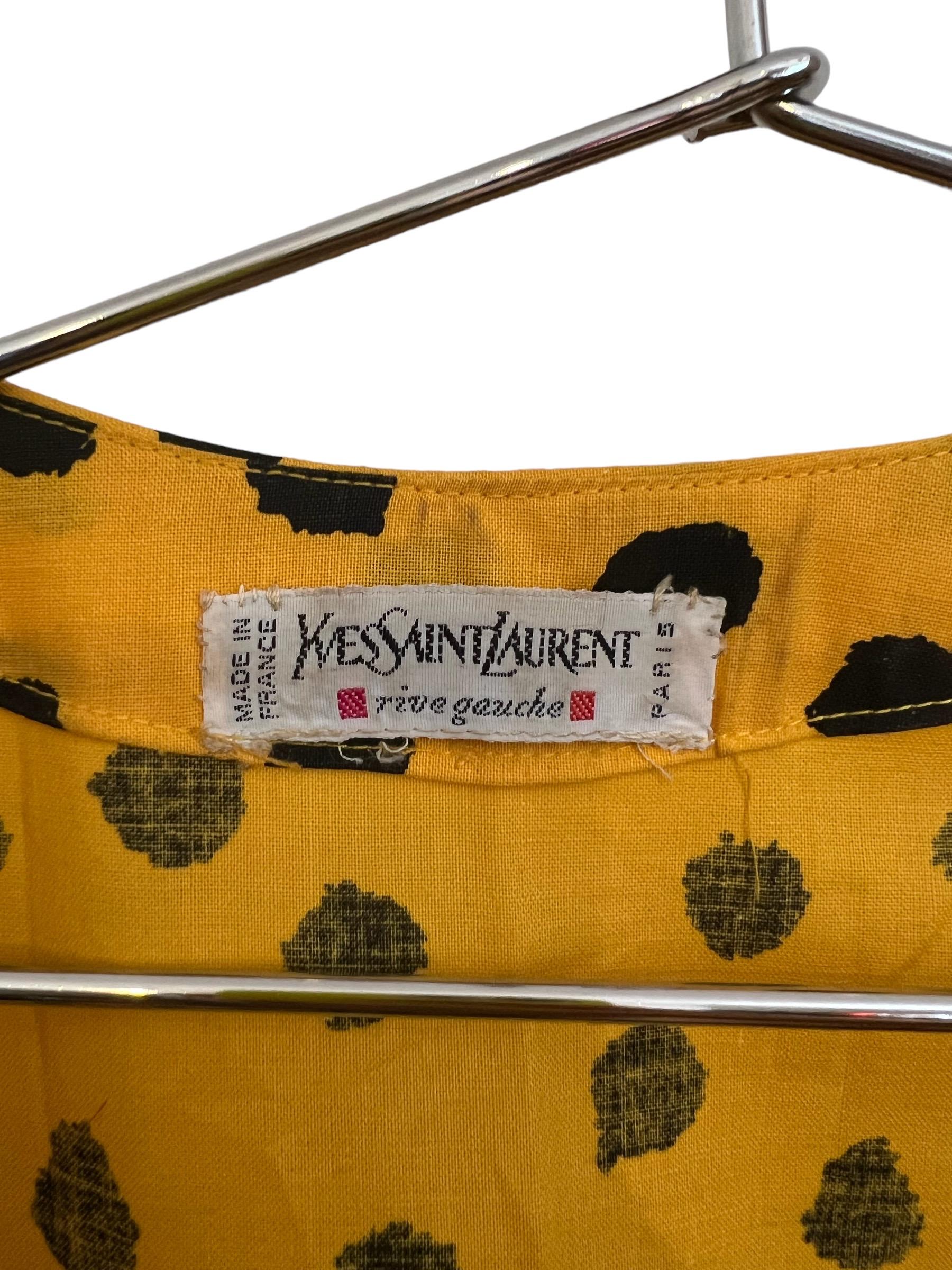 Women's Vintage Yves Saint Laurent Yellow and Black Cotton Polka Dot Dress