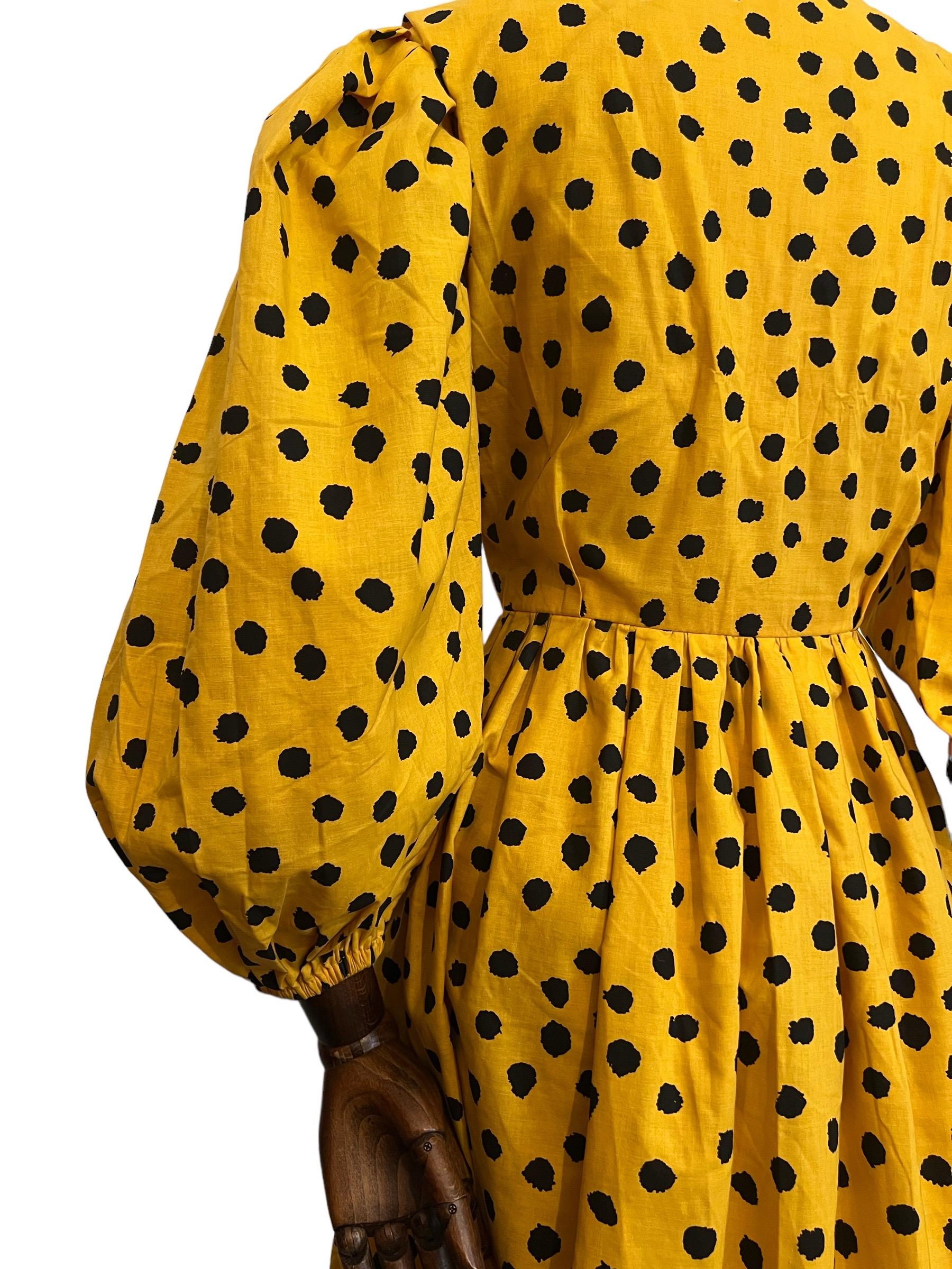 Vintage Yves Saint Laurent Yellow and Black Cotton Polka Dot Dress 3