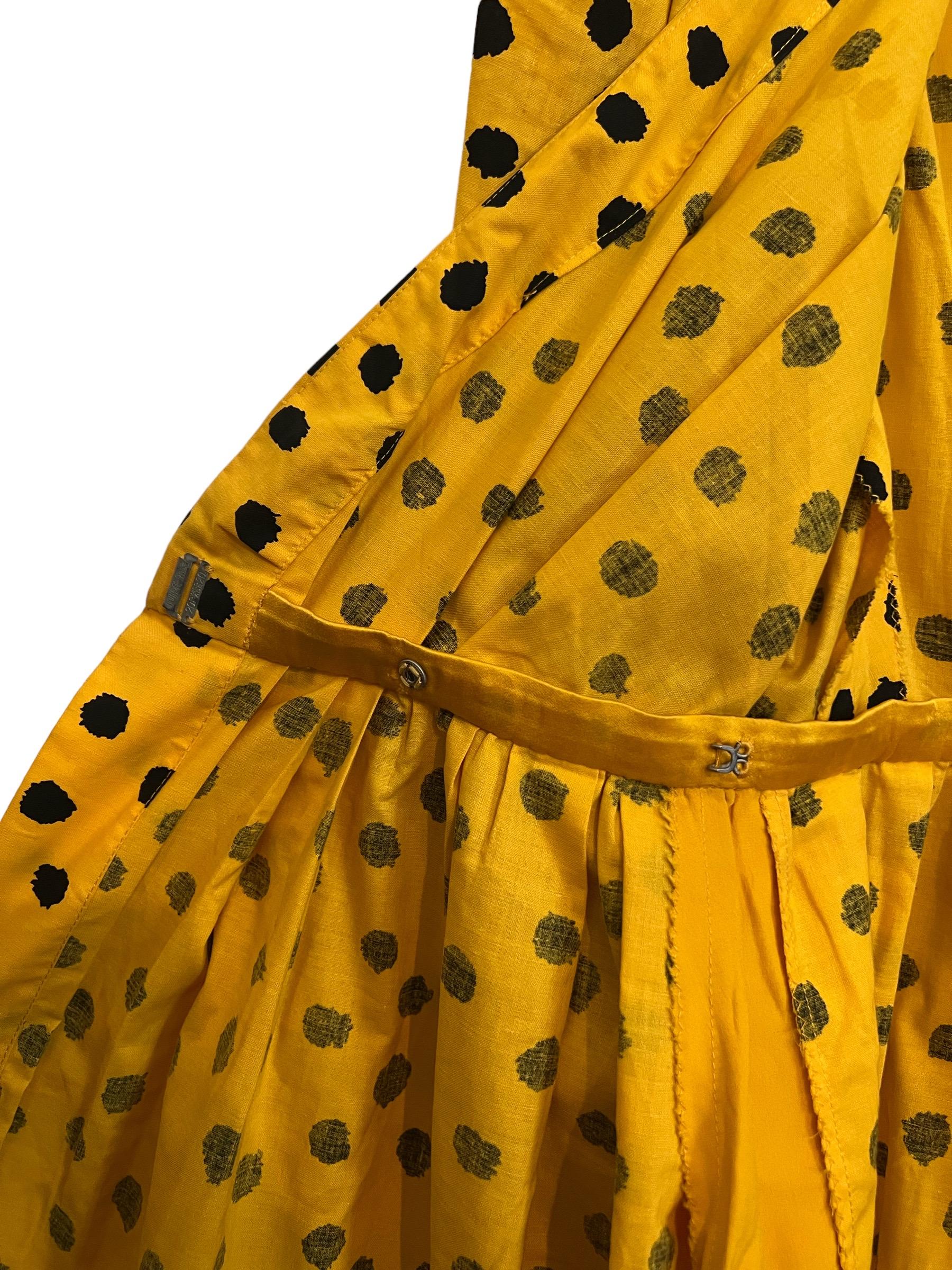 Vintage Yves Saint Laurent Yellow and Black Cotton Polka Dot Dress 4