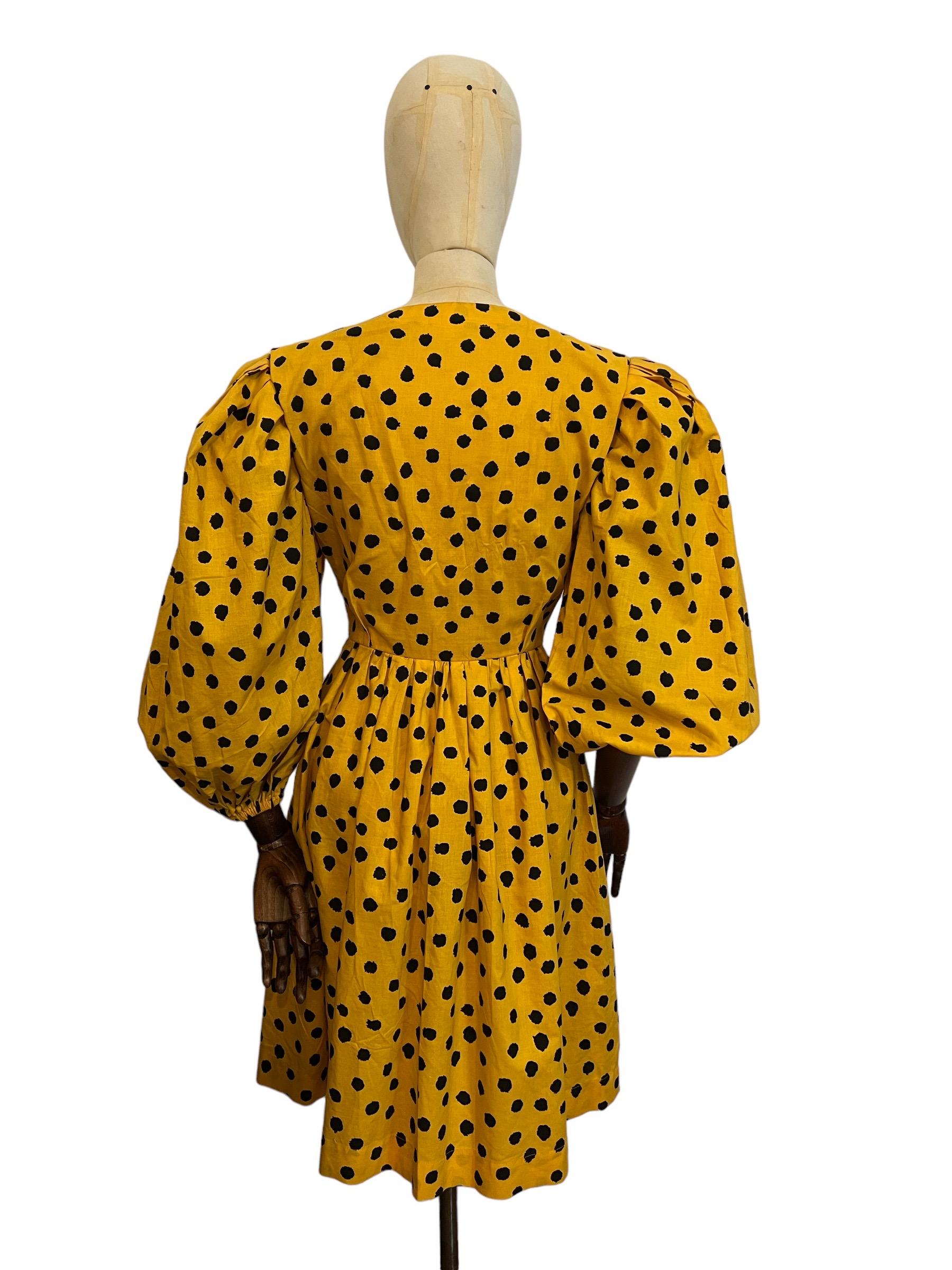 Vintage Yves Saint Laurent Yellow and Black Cotton Polka Dot Dress 5