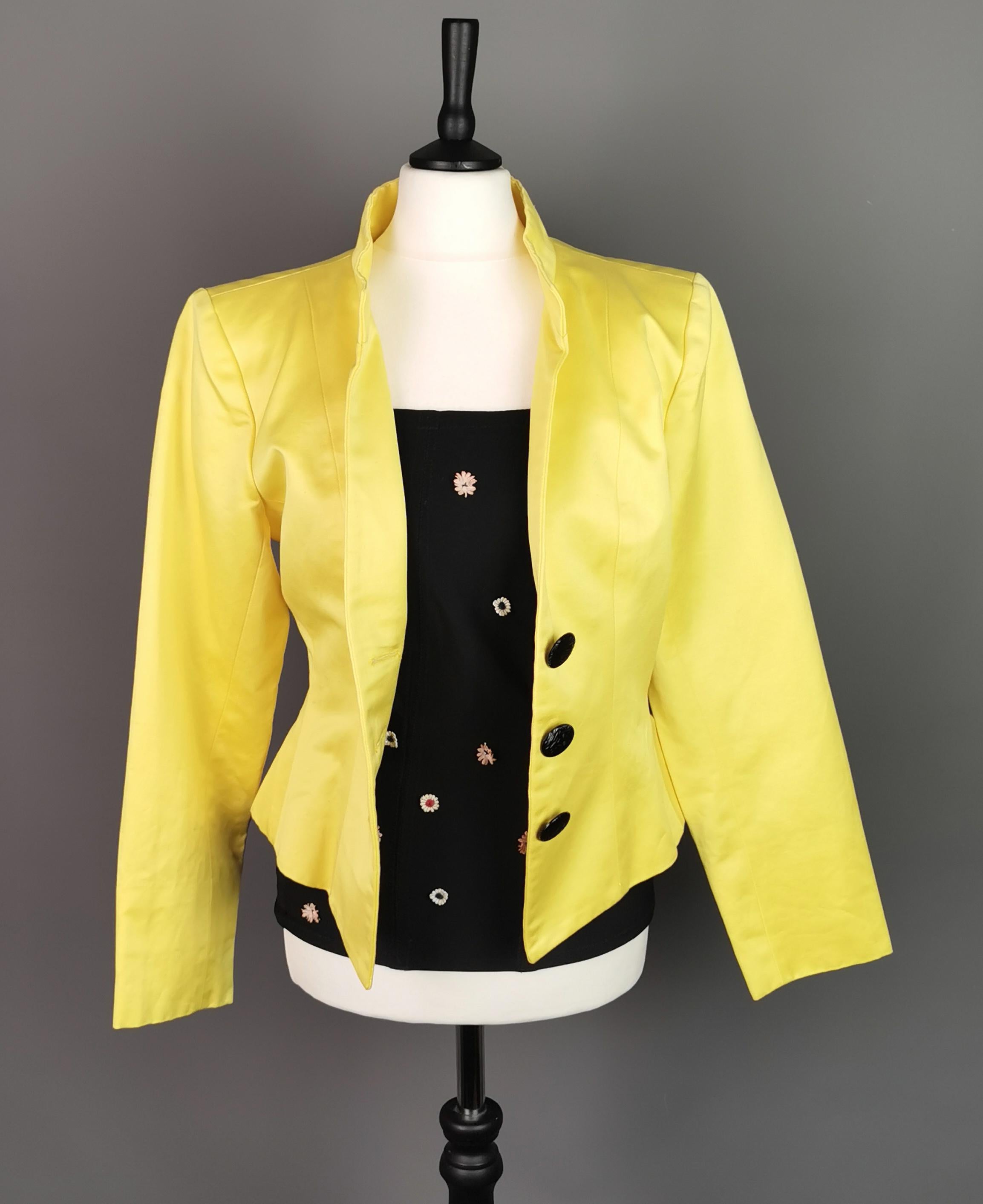 Yellow Vintage Yves Saint Laurent yellow blazer, Peplum waist, 1980s  For Sale