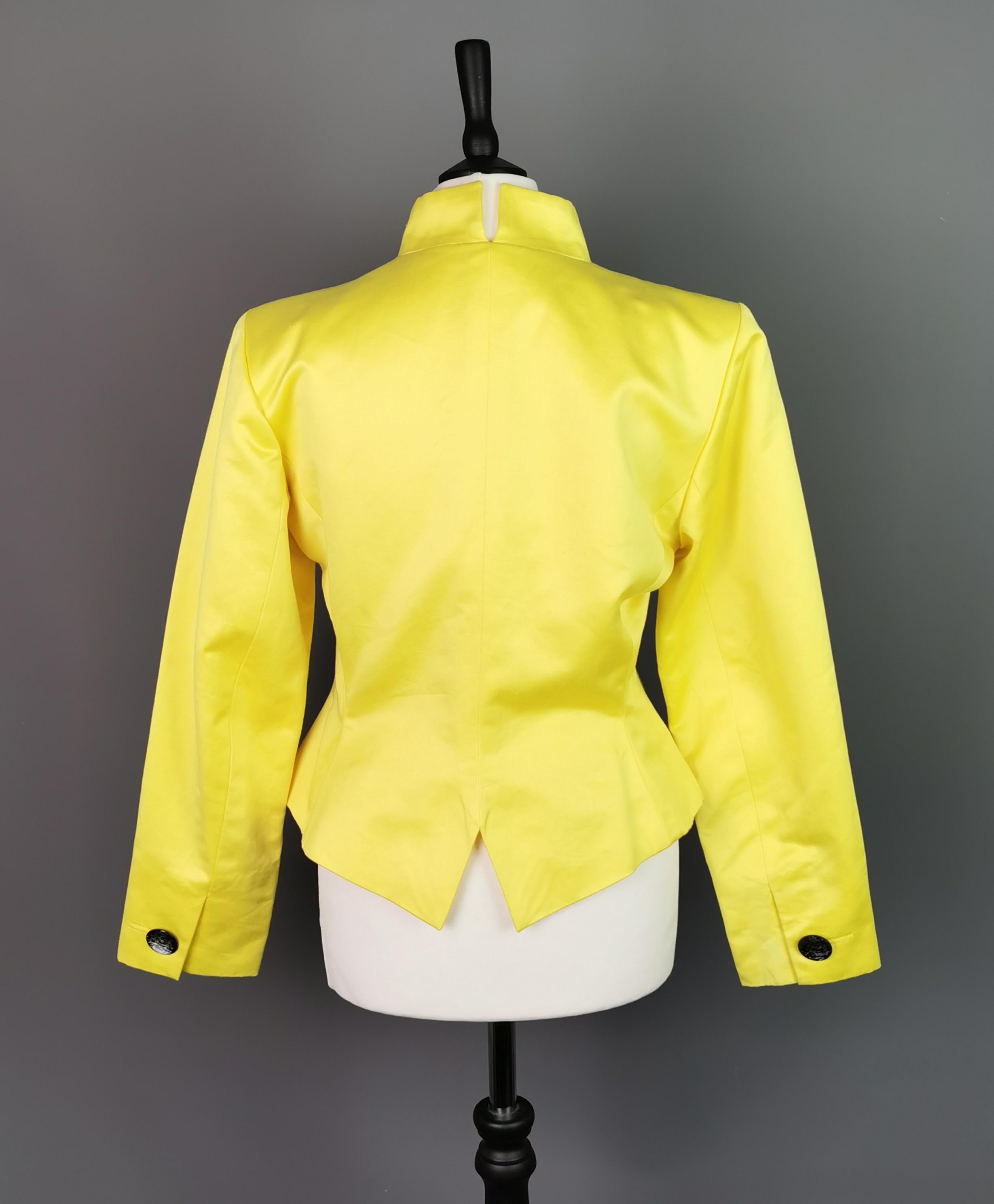 Vintage Yves Saint Laurent yellow blazer, Peplum waist, 1980s  In Good Condition For Sale In NEWARK, GB