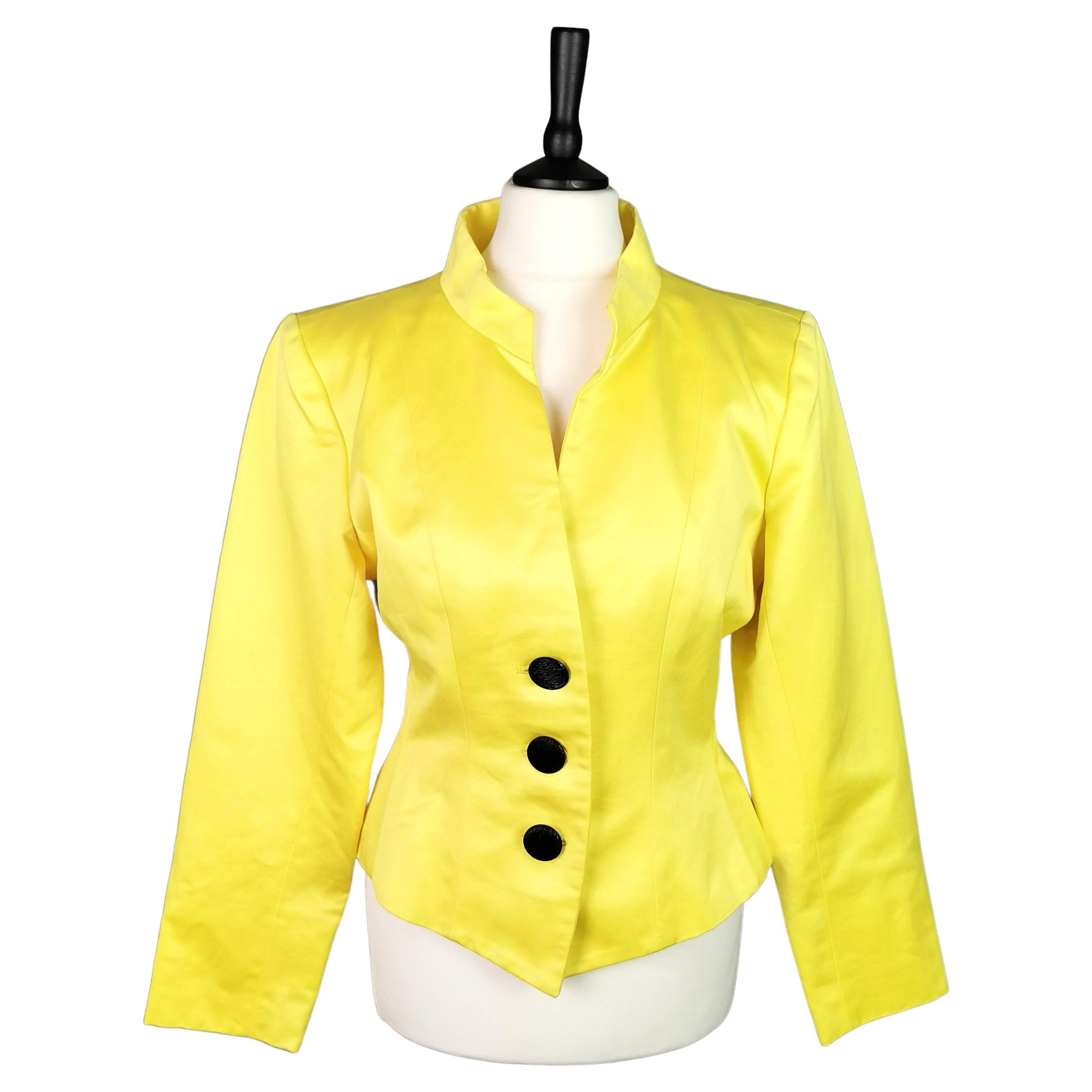 Vintage Yves Saint Laurent yellow blazer, Peplum waist, 1980s  For Sale