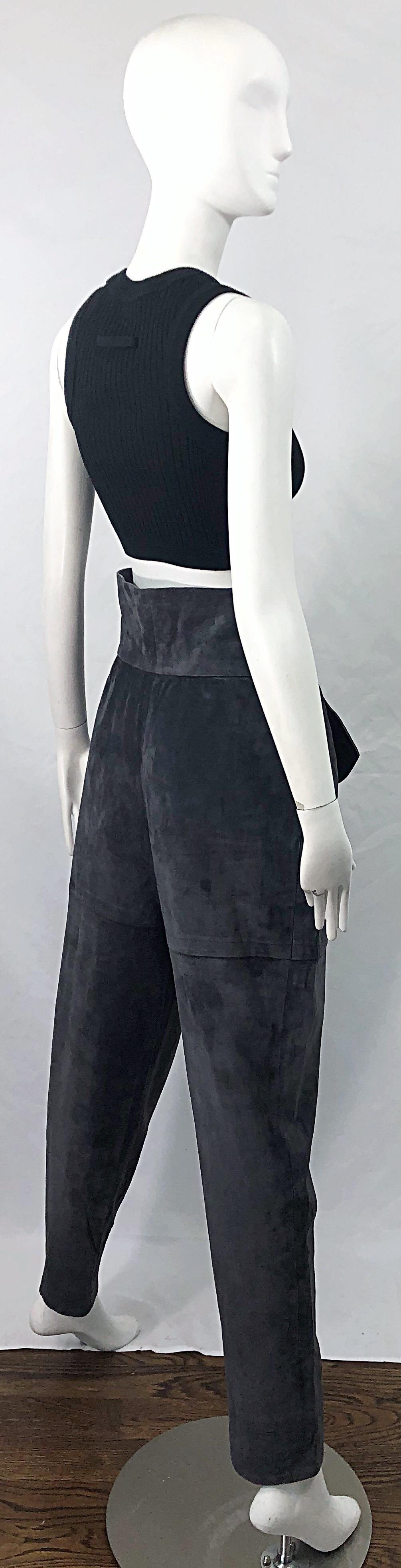 Vintage Yves Saint Laurent YSL 1980s Grey Suede Leather High Waisted Harem Pants For Sale 8