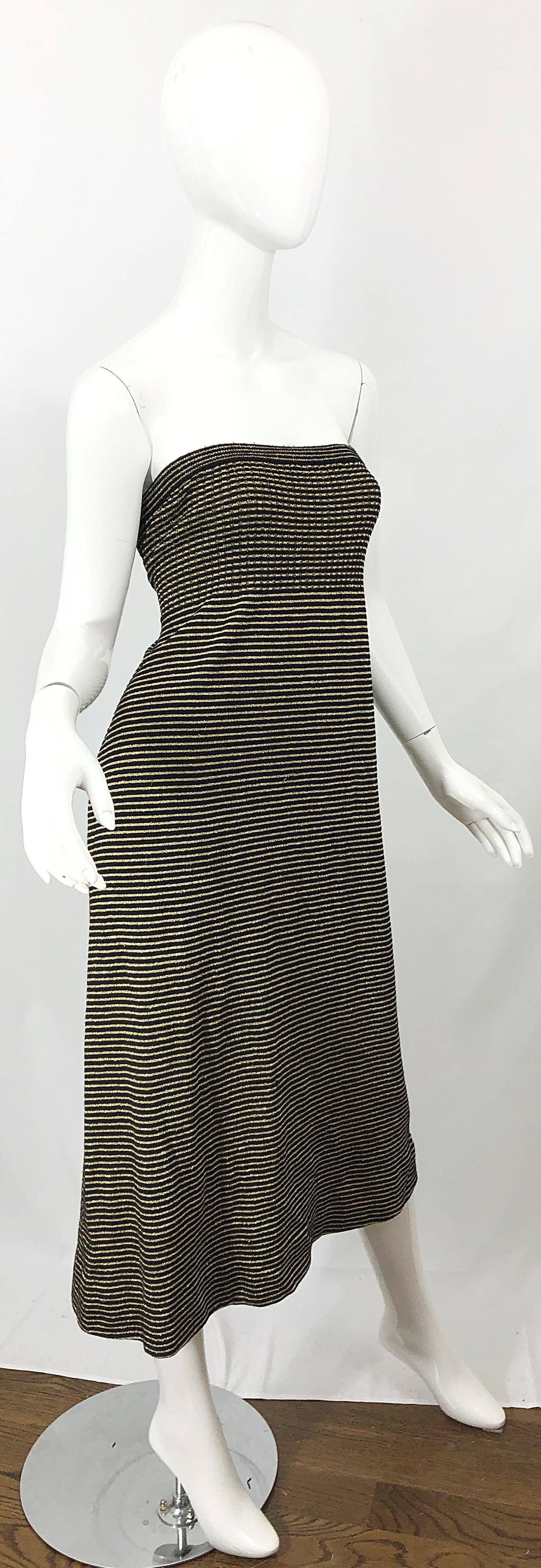 Vintage Yves Saint Laurent YSL 70s Gold Black Strapless Knit Dress or Maxi Skirt 6
