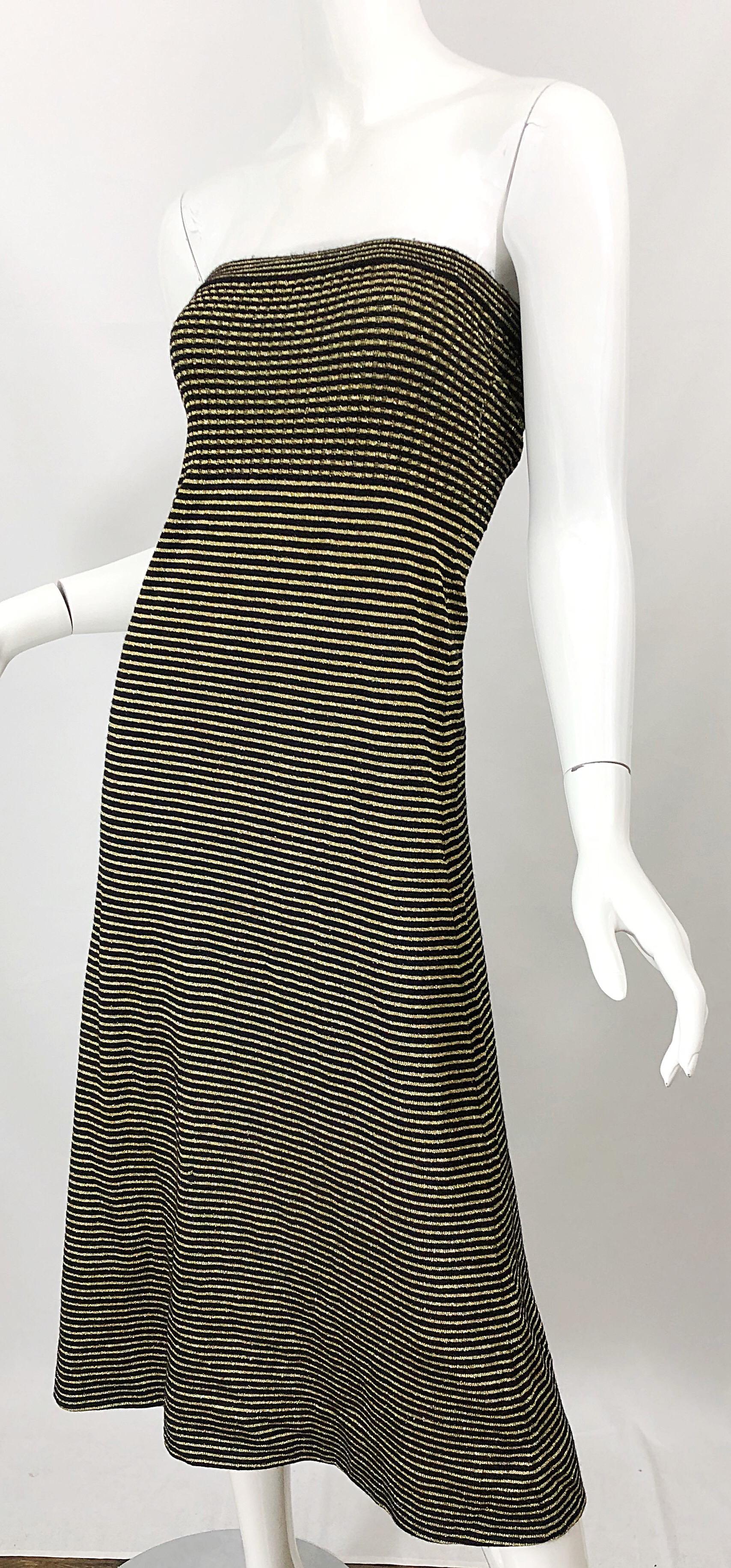 Vintage Yves Saint Laurent YSL 70s Gold Black Strapless Knit Dress or Maxi Skirt 7