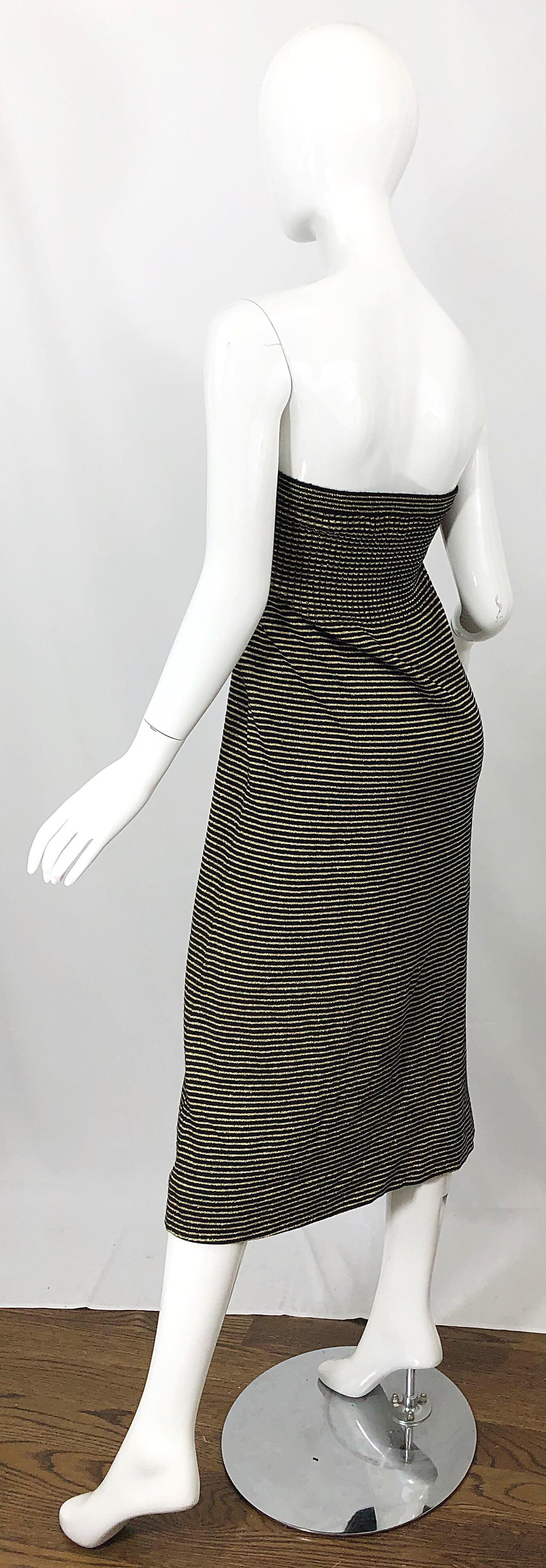 Vintage Yves Saint Laurent YSL 70s Gold Black Strapless Knit Dress or Maxi Skirt 8