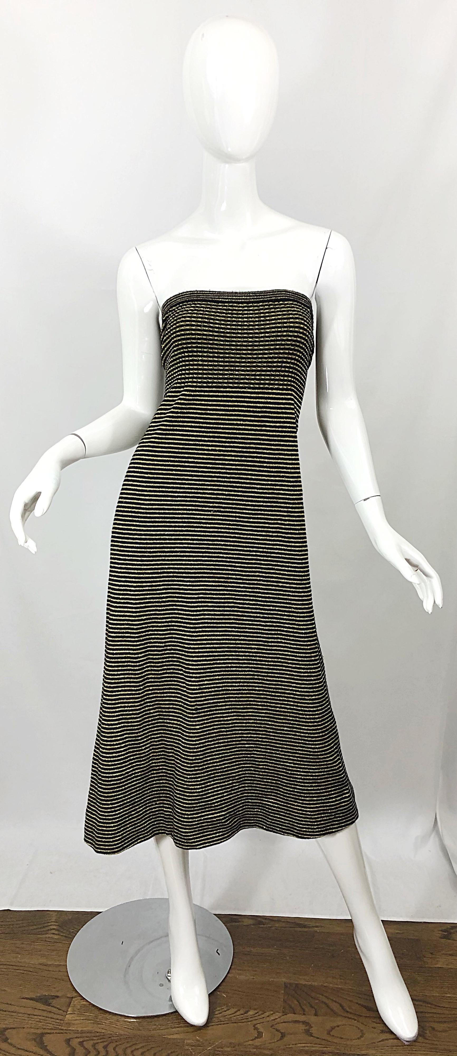 Vintage Yves Saint Laurent YSL 70s Gold Black Strapless Knit Dress or Maxi Skirt 9