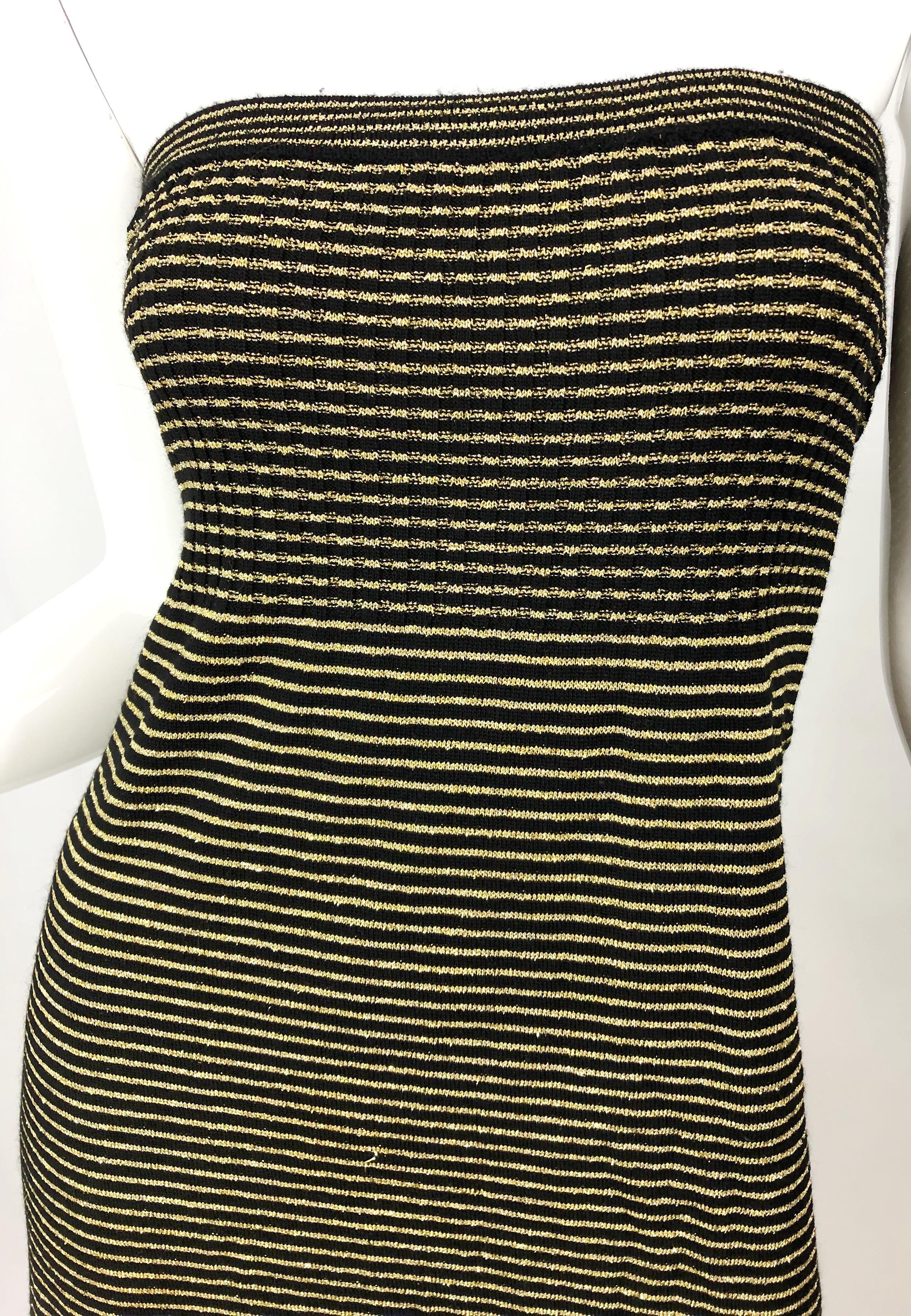 Vintage Yves Saint Laurent YSL 70s Gold Black Strapless Knit Dress or Maxi Skirt In Excellent Condition In San Diego, CA