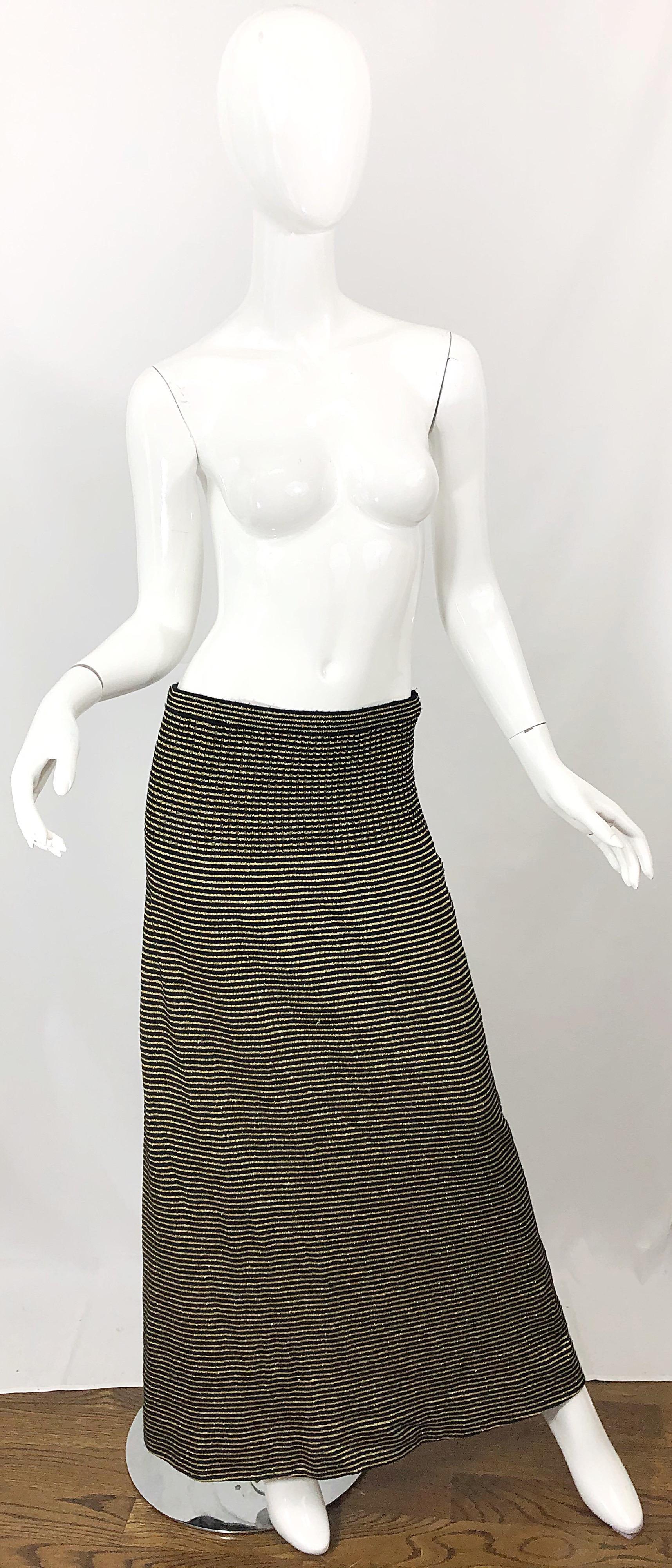 Women's Vintage Yves Saint Laurent YSL 70s Gold Black Strapless Knit Dress or Maxi Skirt