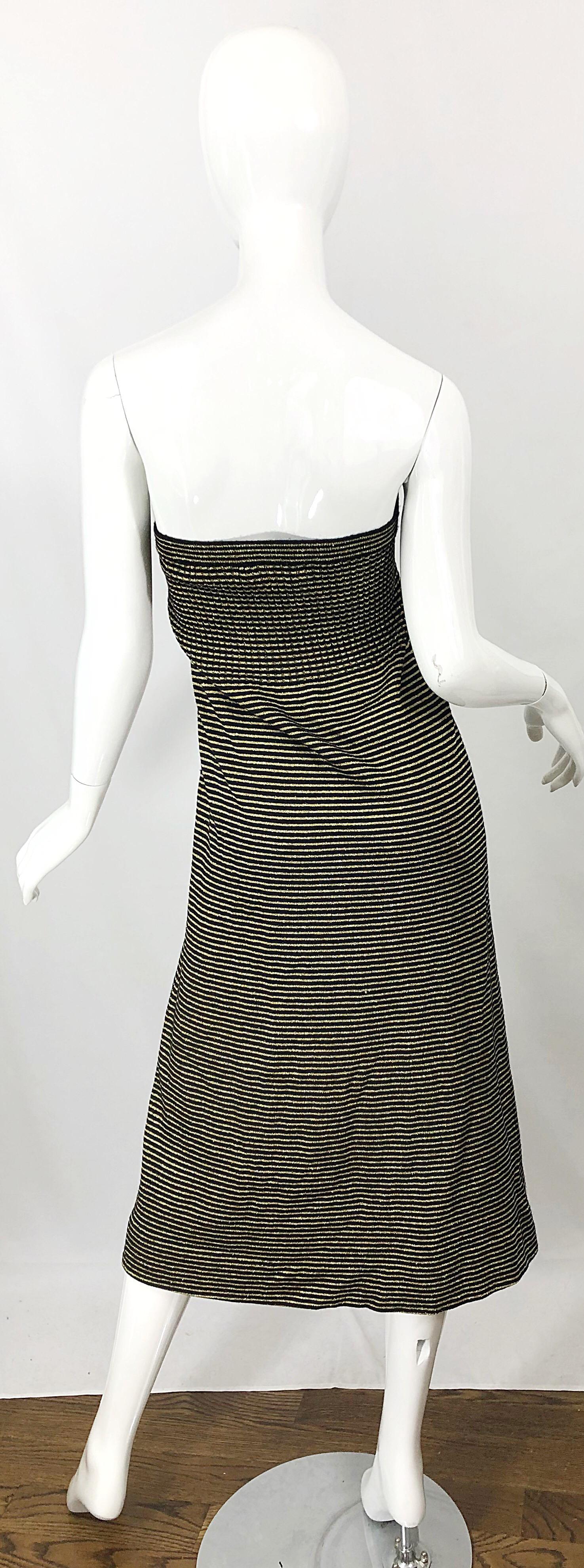 Vintage Yves Saint Laurent YSL 70s Gold Black Strapless Knit Dress or Maxi Skirt 1