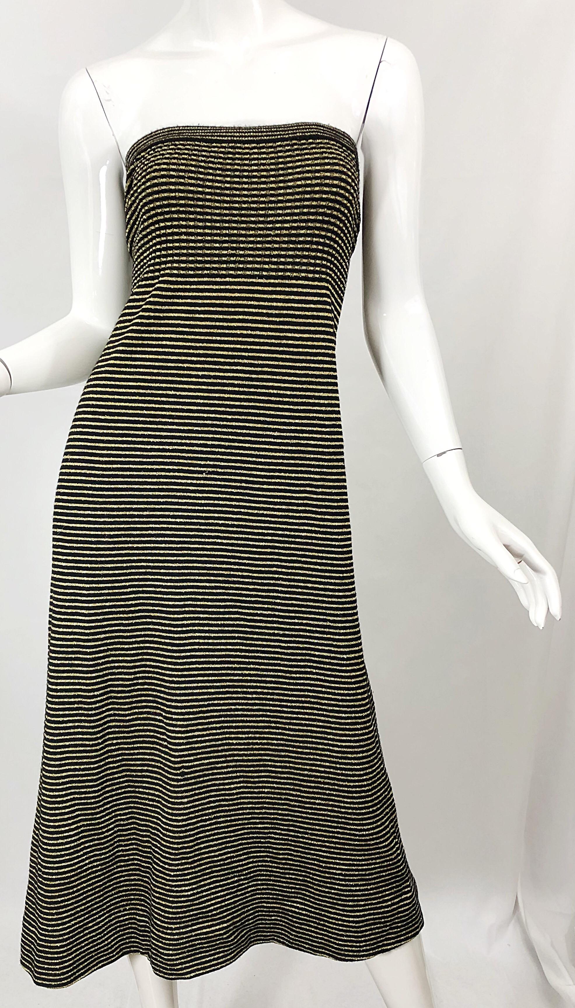 Vintage Yves Saint Laurent YSL 70s Gold Black Strapless Knit Dress or Maxi Skirt 2
