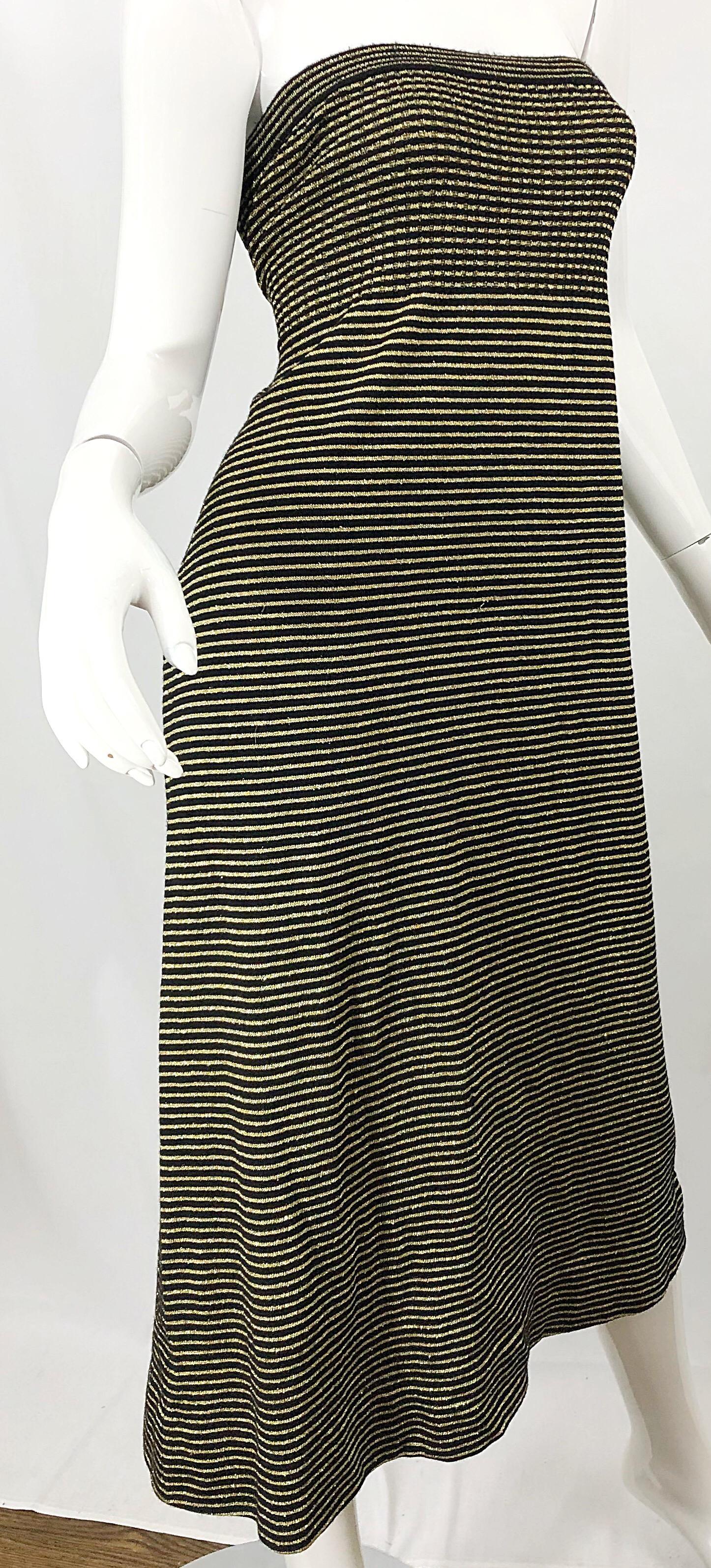 Vintage Yves Saint Laurent YSL 70s Gold Black Strapless Knit Dress or Maxi Skirt 4