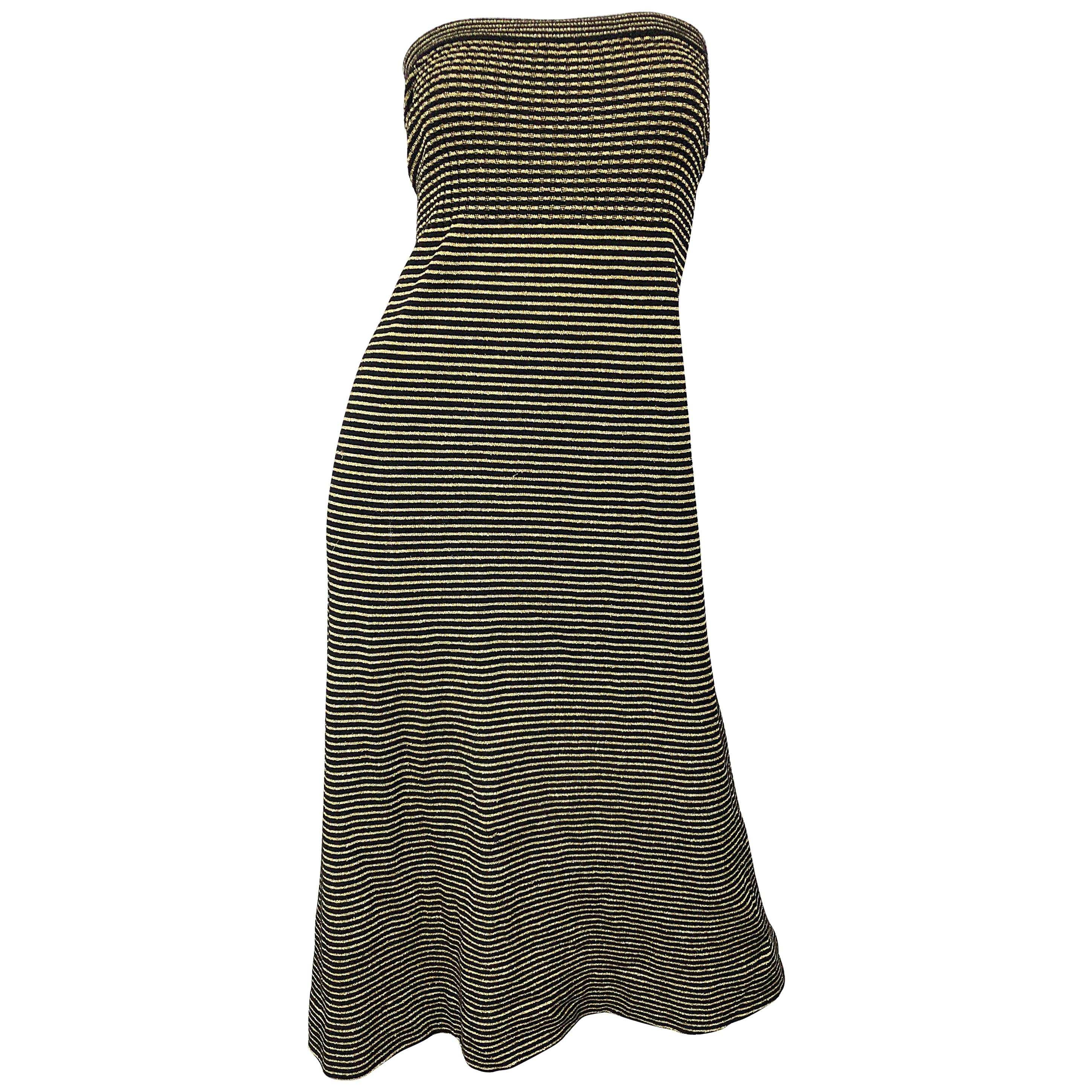 Vintage Yves Saint Laurent YSL 70s Gold Black Strapless Knit Dress or ...