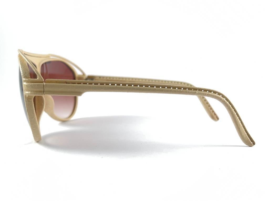 Men's Vintage Yves Saint Laurent YSL 8359 Beige Leather 1980 France Sunglasses