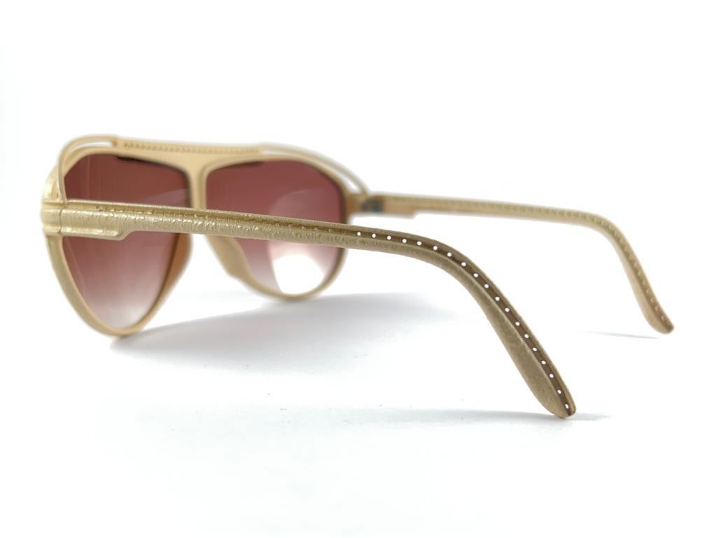Vintage Yves Saint Laurent YSL 8359 Beige Leather 1980 France Sunglasses 1